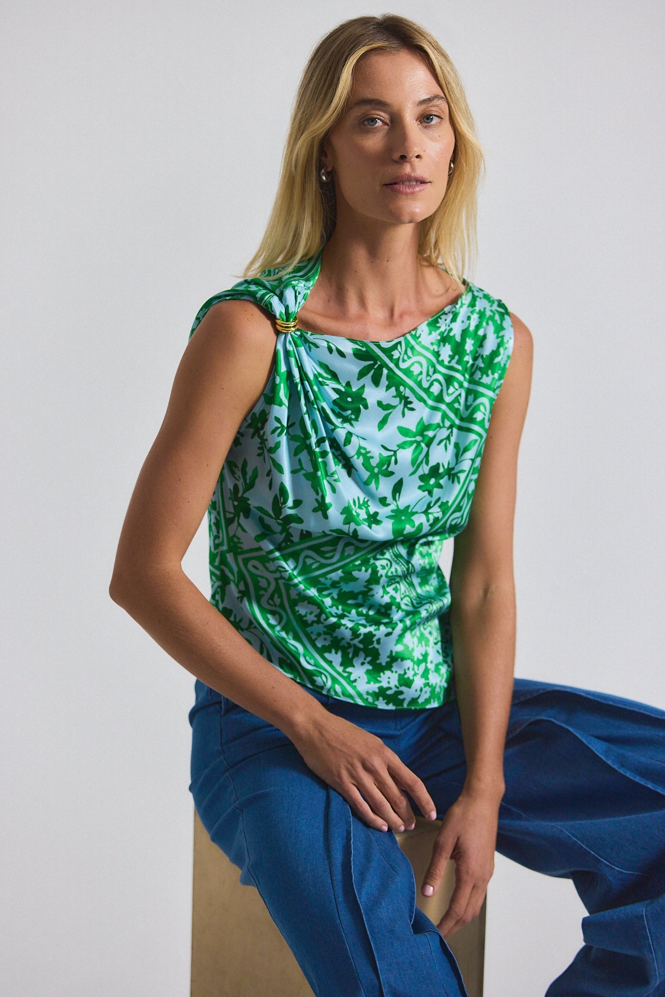 ARIEL TILE PRINT ASYMMETRIC TOP WITH EMBELLISHMENT - 3