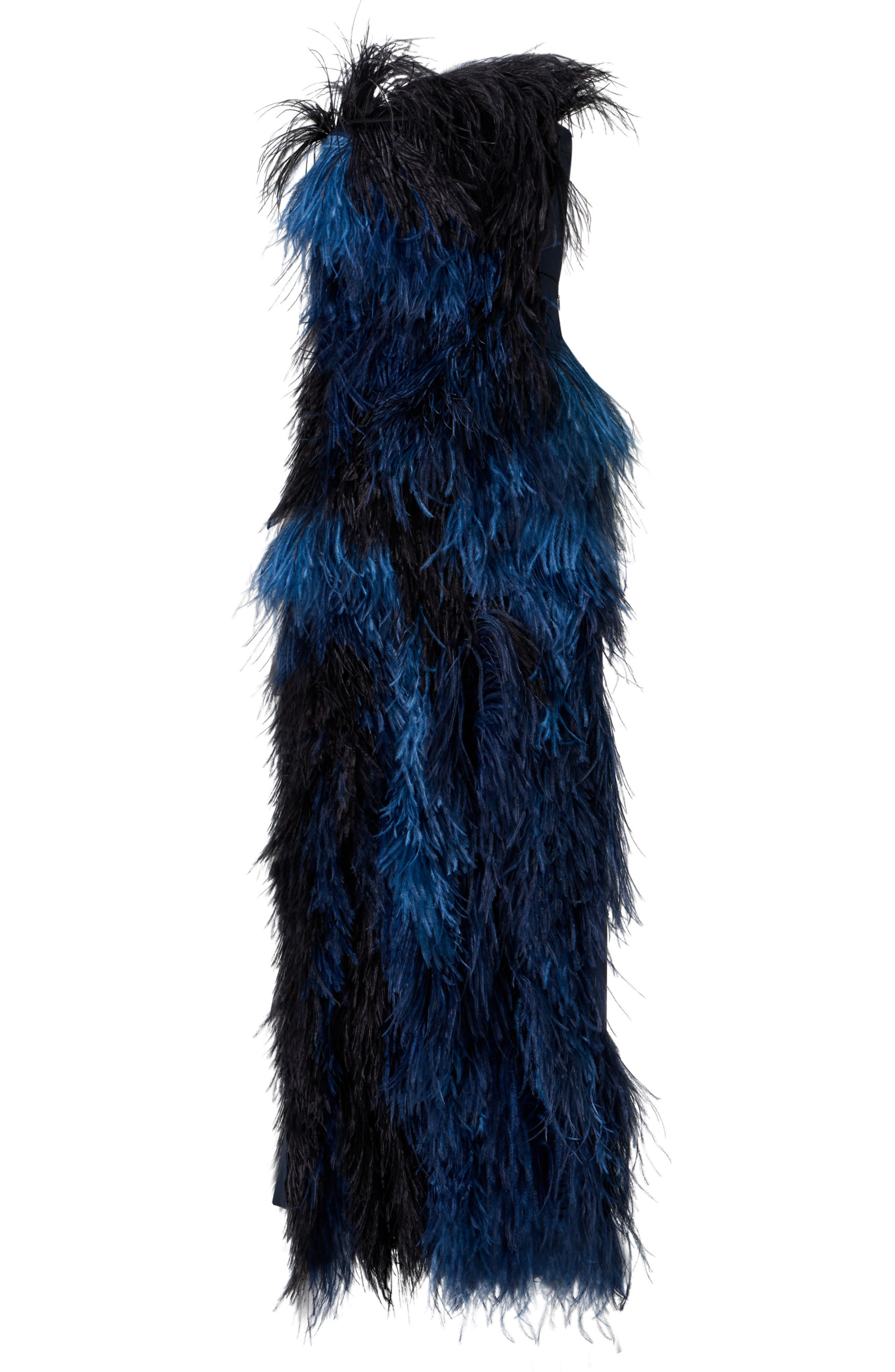 Akris Corsage Strapless Feather Front Silk Gown in Navy at Nordstrom - 4