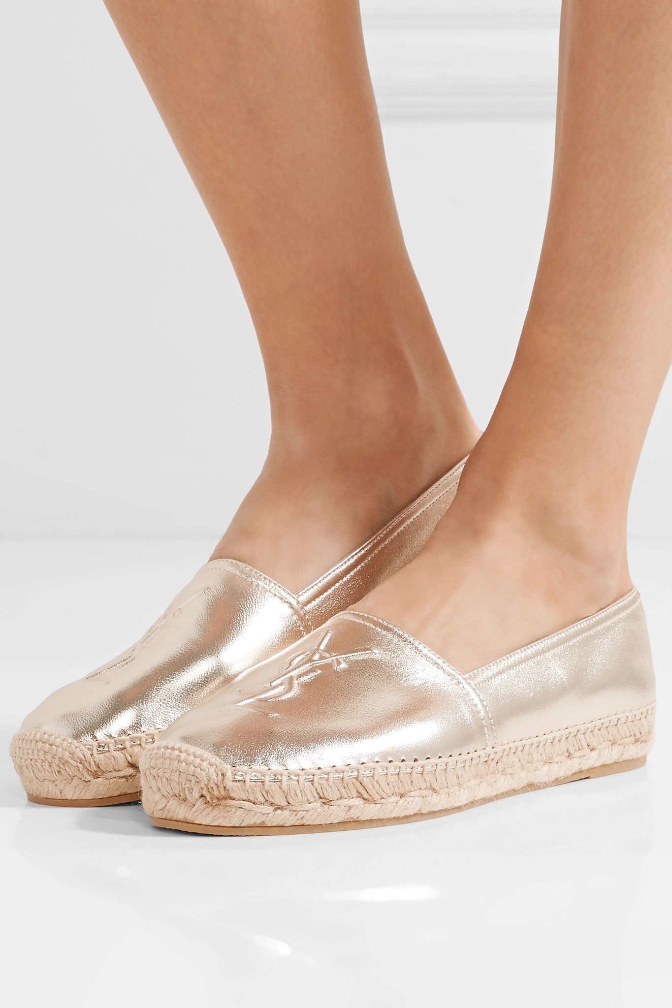 Logo-embossed metallic leather espadrilles - 2