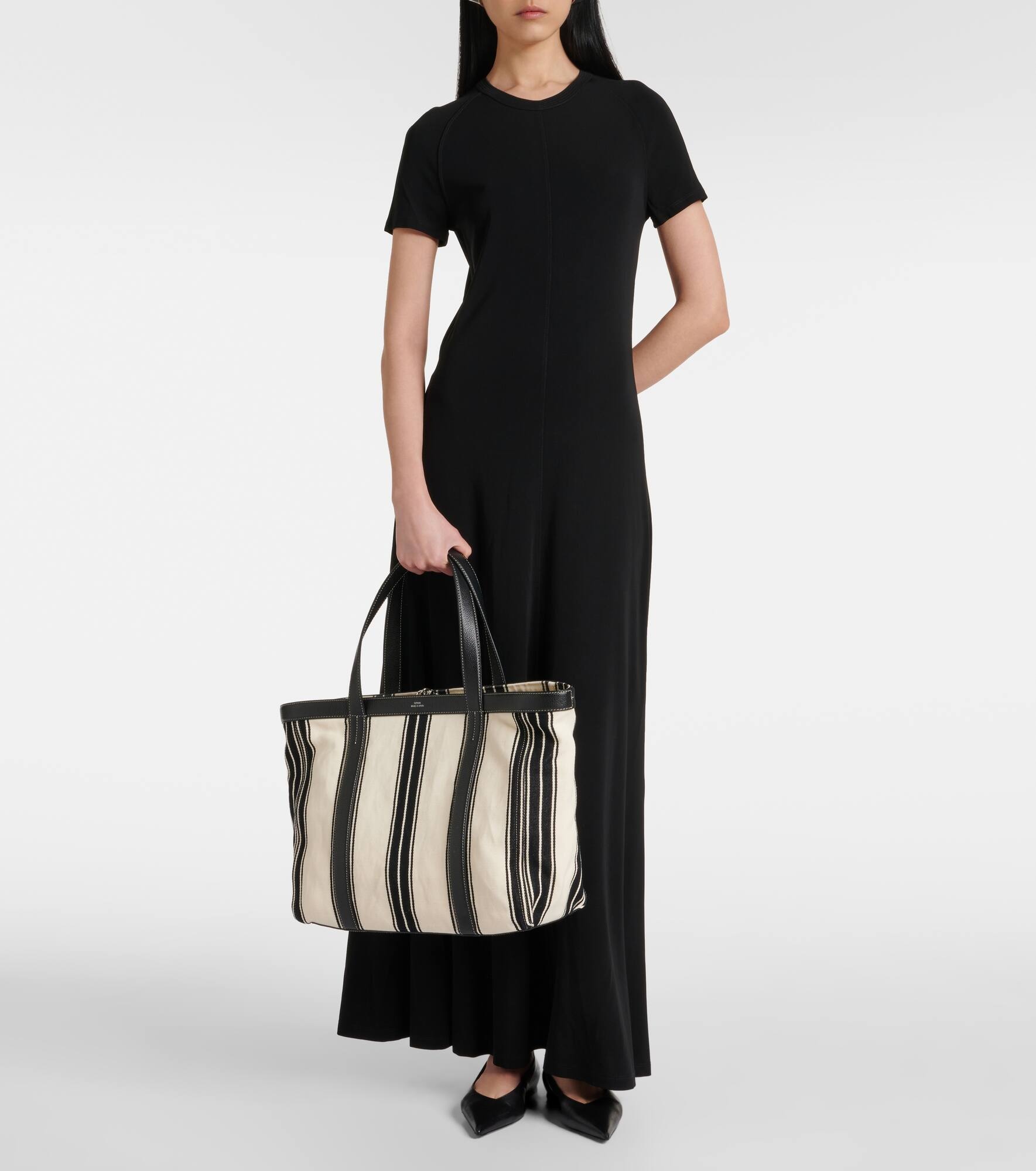 Striped jacquard canvas tote bag - 5