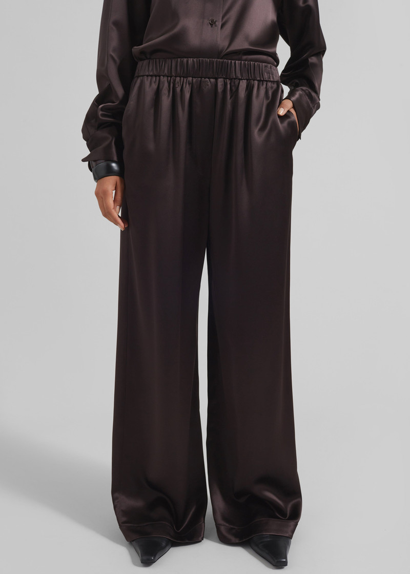 Mirca Satin Elastic Pants - Brown 5