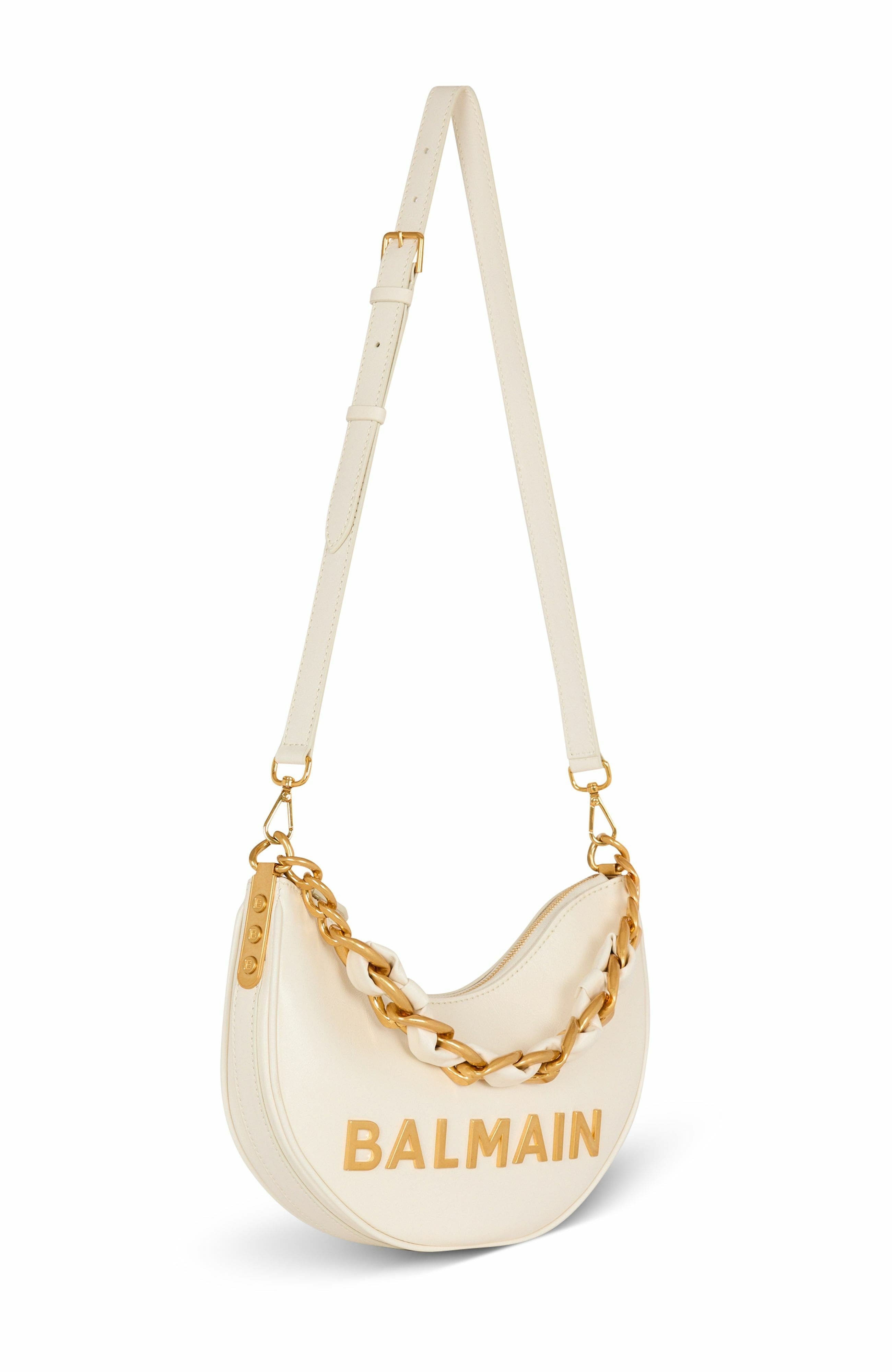 Balmain 1945 Soft Moon crinkled calfskin leather bag in White at Nordstrom - 4