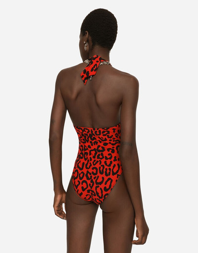 Dolce & Gabbana Leopard-print one-piece swimsuit with plunging neckline outlook