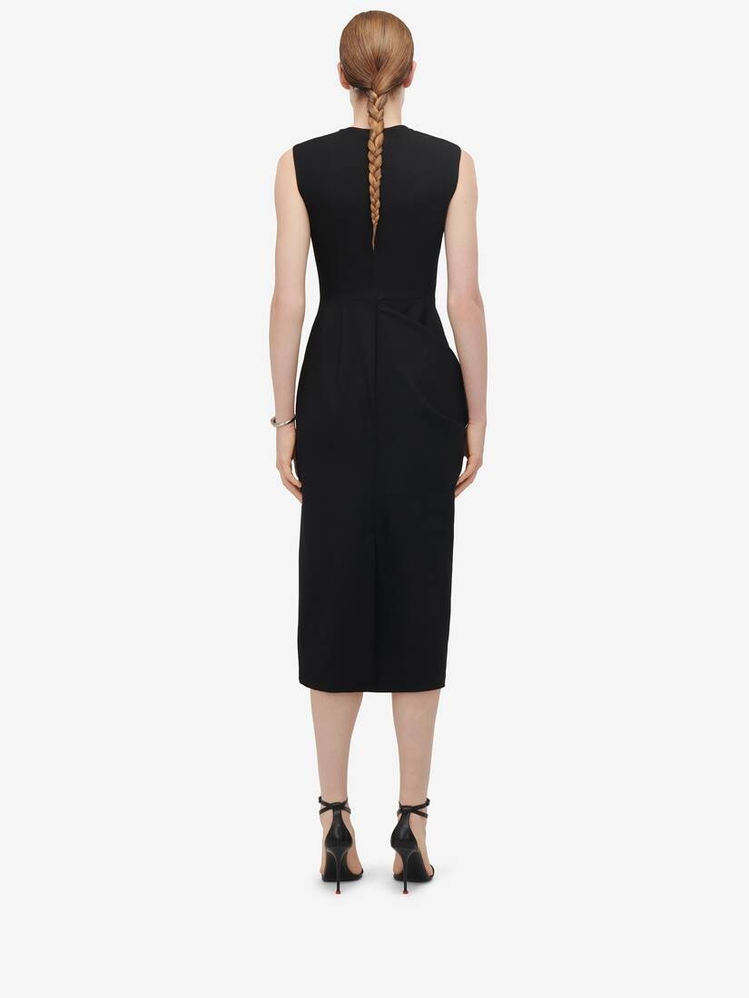 Women's Drape Detail Pencil Dress in Black - 4