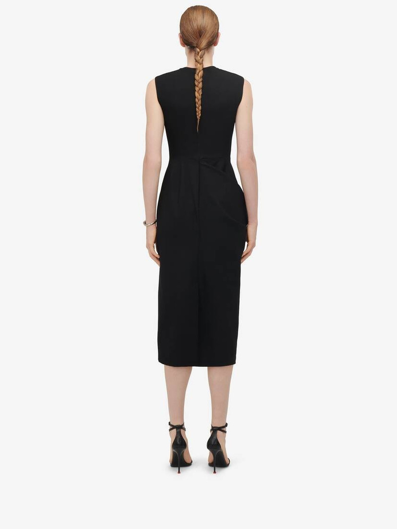 Women's Drape Detail Pencil Dress in Black 4
