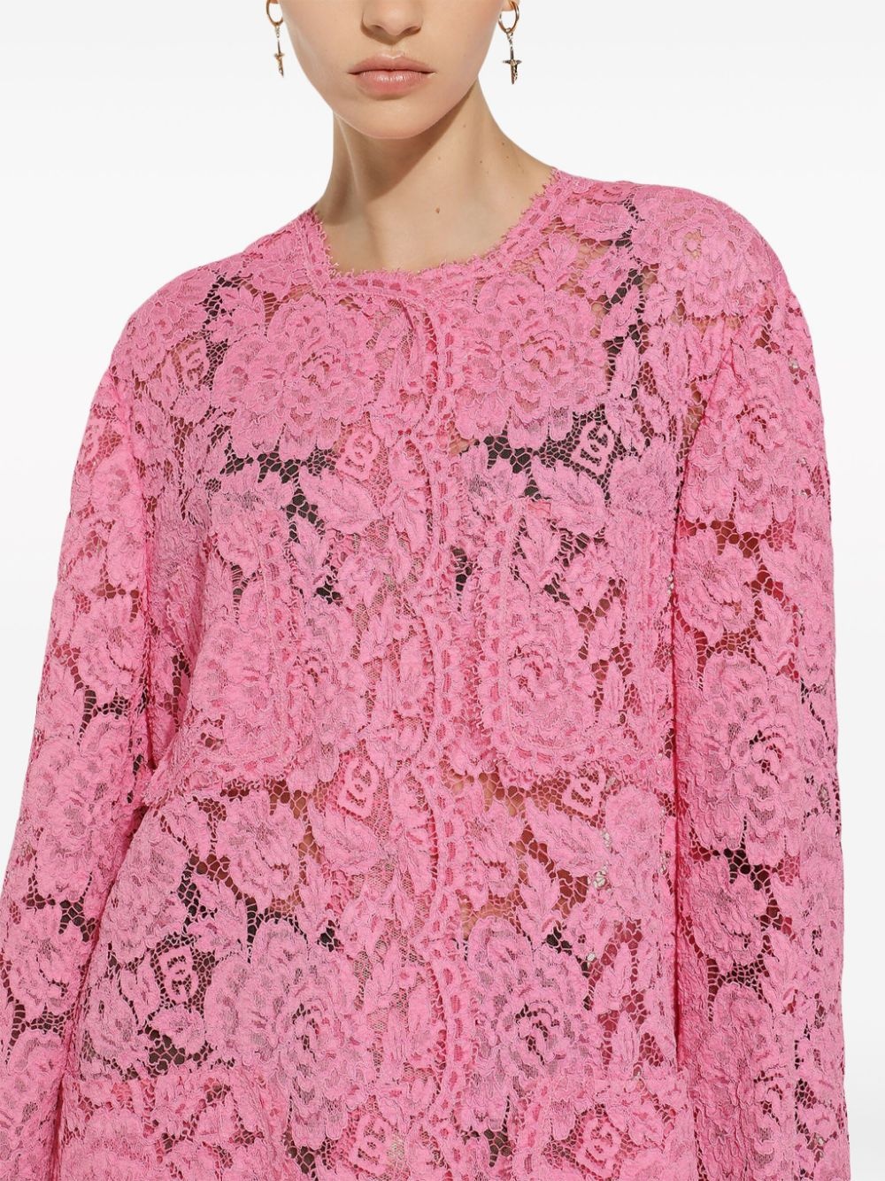 floral-lace single-breasted coat - 5