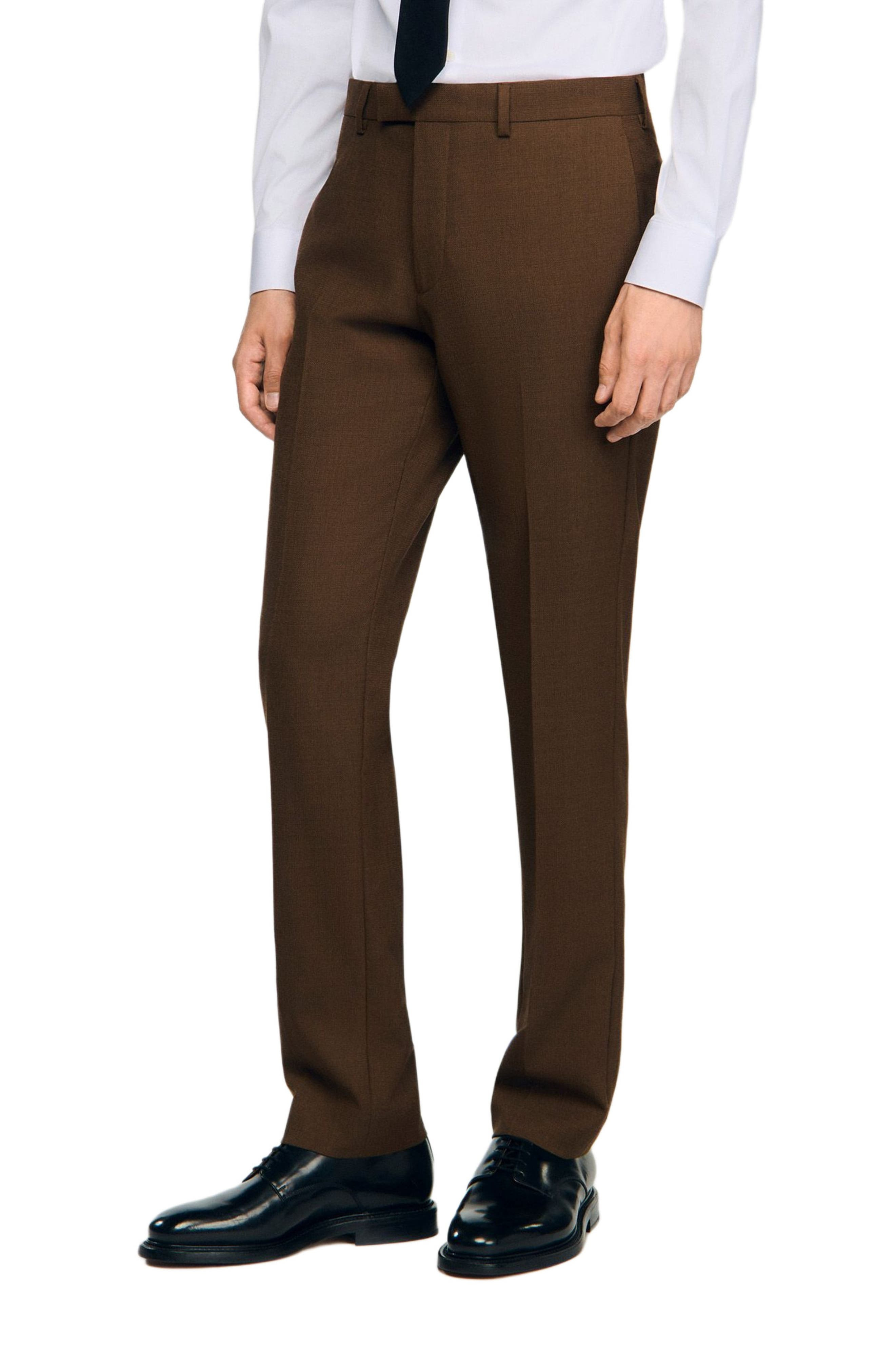SANDRO Classic wool dress trousers in Tobacco Brown at Nordstrom - 1