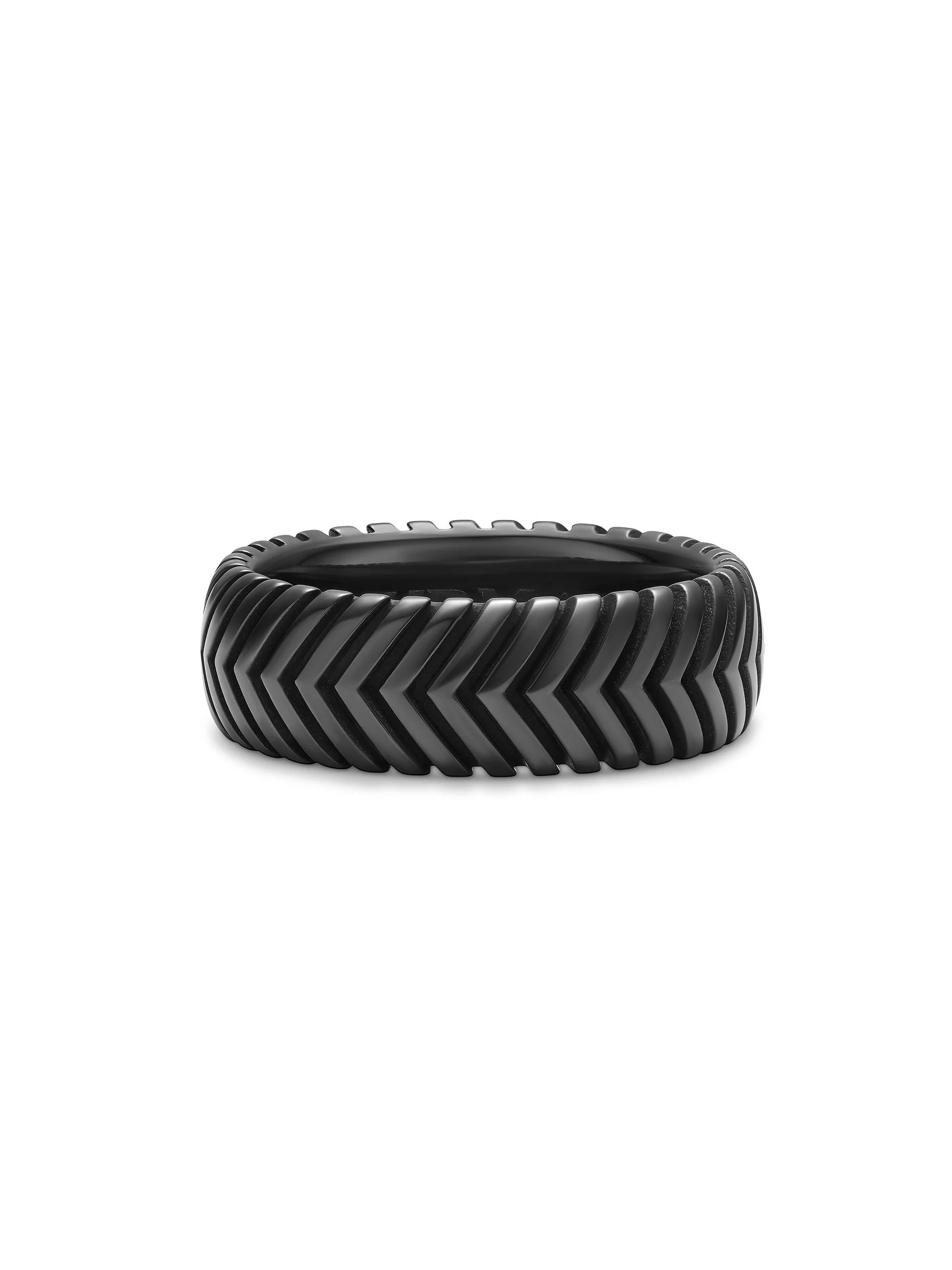 Men's Chevron Band Ring in Black Titanium, 8MM - Black - 1