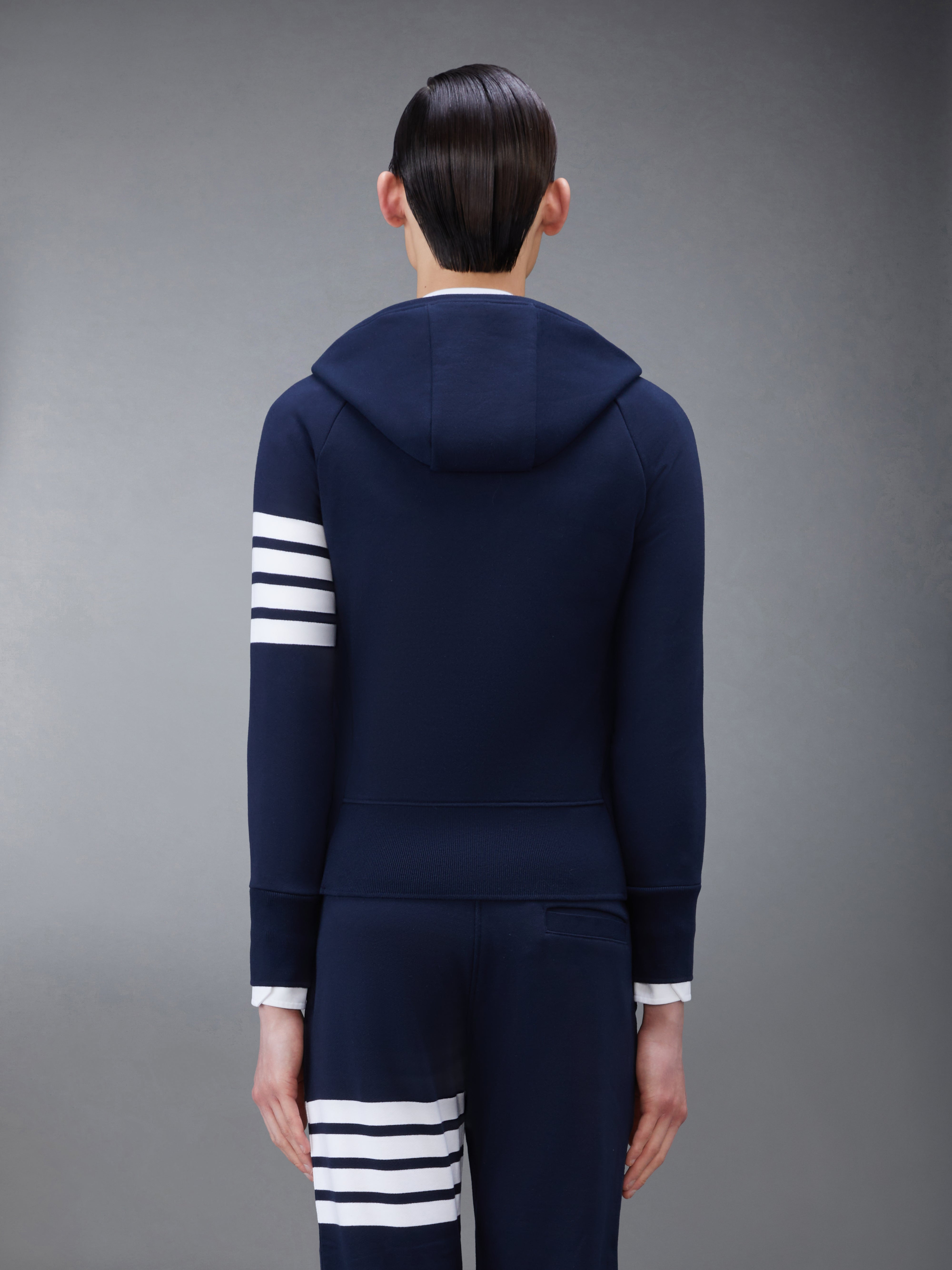 Navy Loopback Jersey Knit Engineered 4-bar Zip-up Hoodie - 2