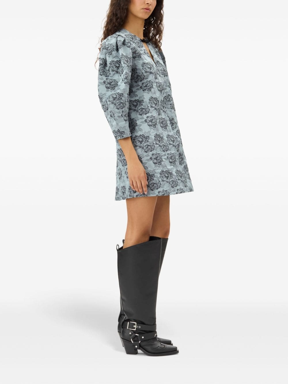 patterned-jacquard mini dress - 3