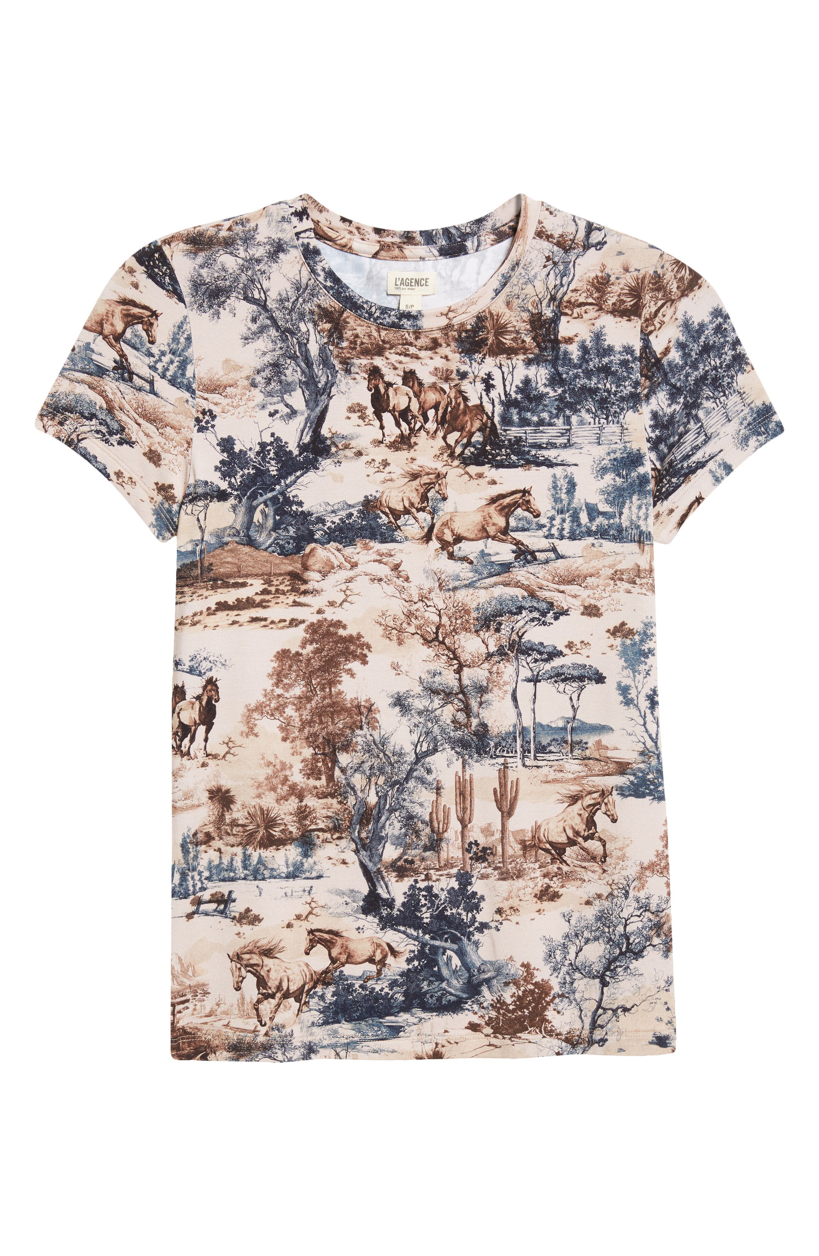 L'AGENCE Ressi Western Print Short Sleeve Top in Tan Multi Western Toile at Nordstrom - 5