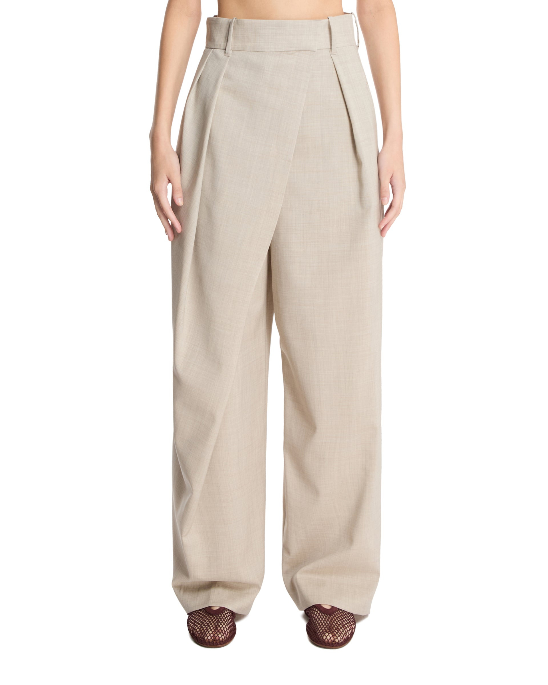 Beige Wool Wrap Pants - 1