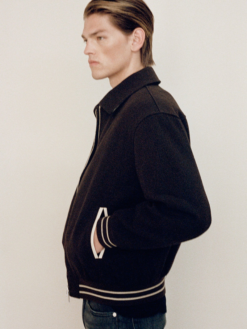 FRAME Varsity Jacket in Dark Brown outlook