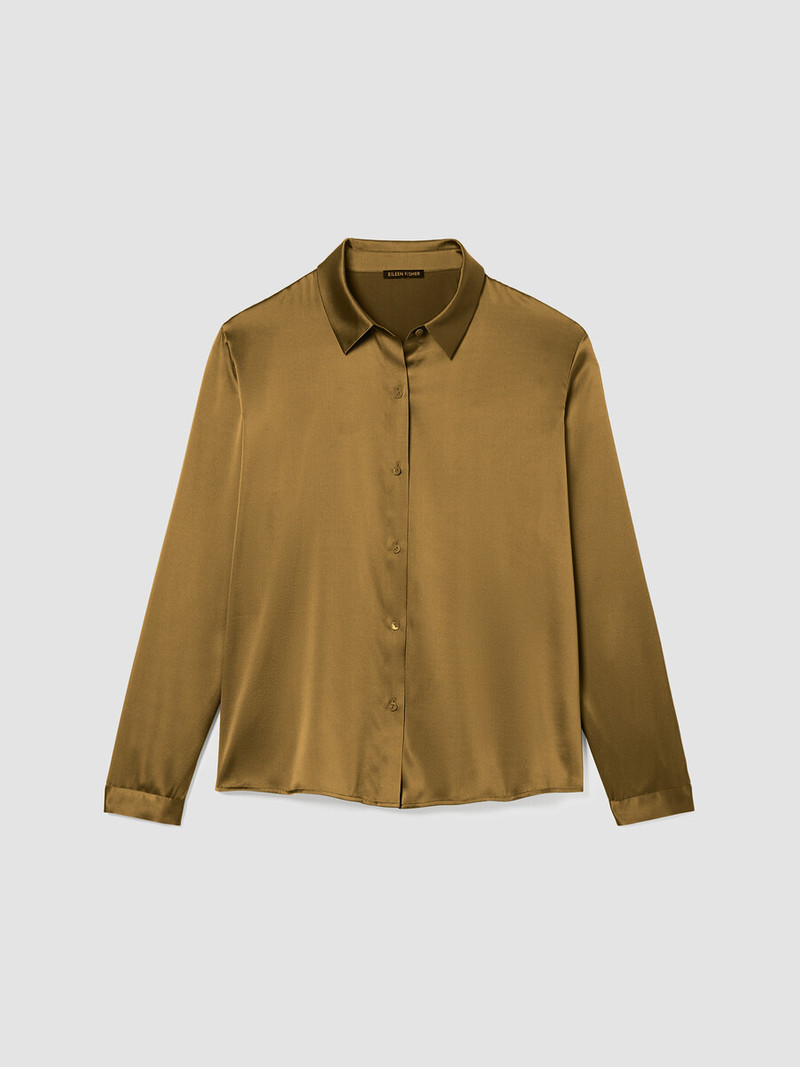 Stretch Silk Charmeuse Classic Collar Shirt 1