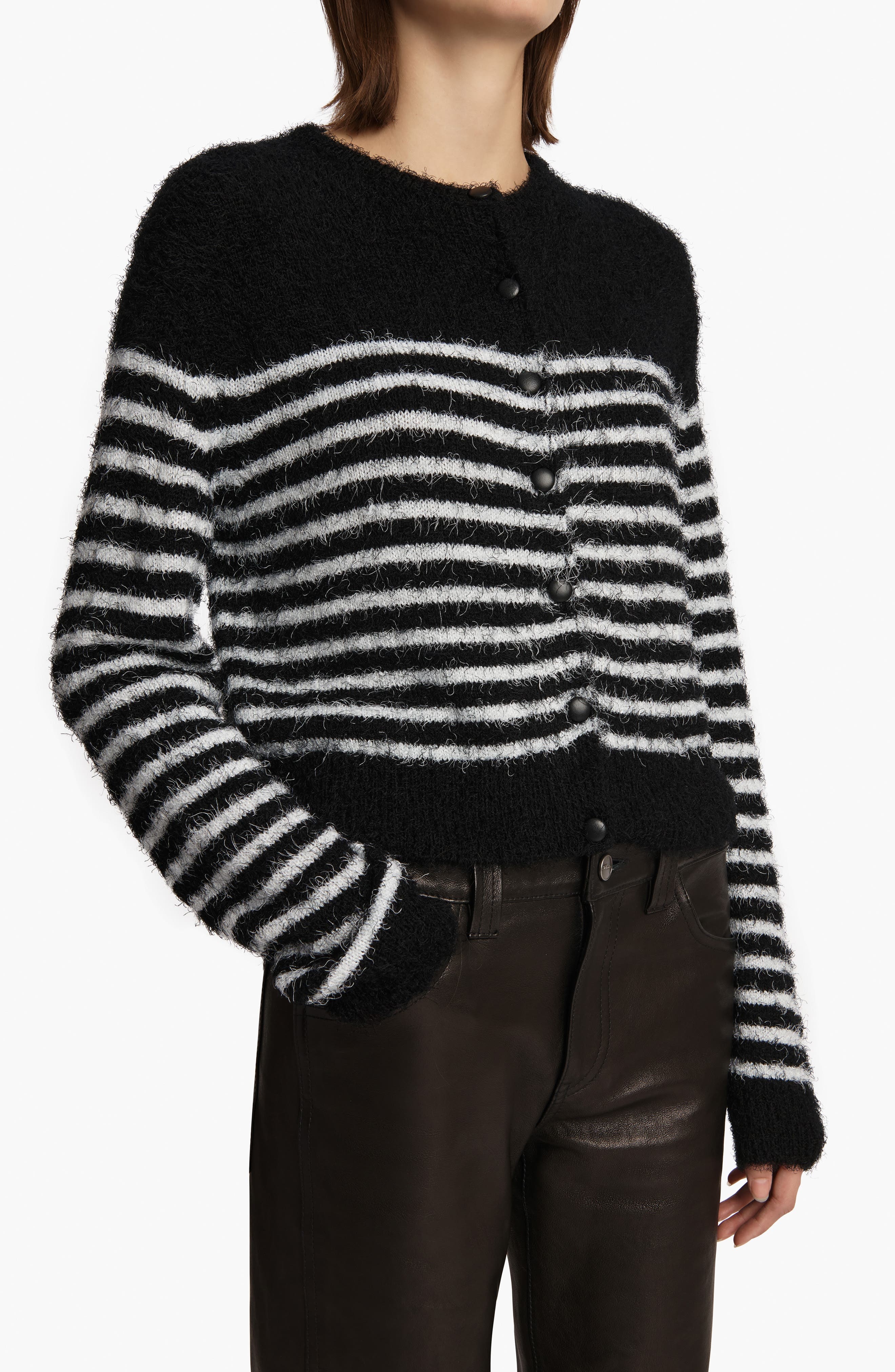 Khaite Jules Silk & Cashmere Eyelash Cardigan in Black /Glaze at Nordstrom - 3