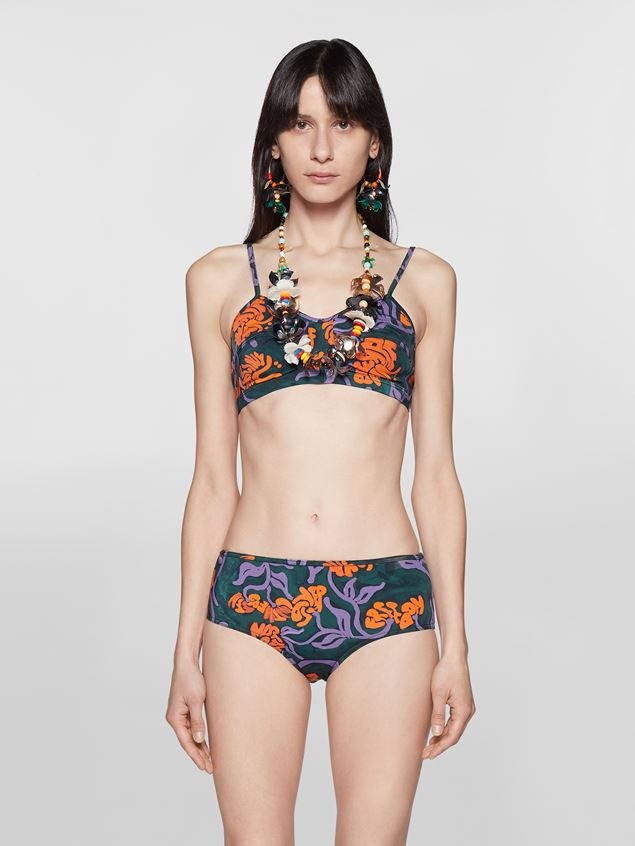 GREEN FLORAL STRIPE PRINT STRETCH BIKINI - 2