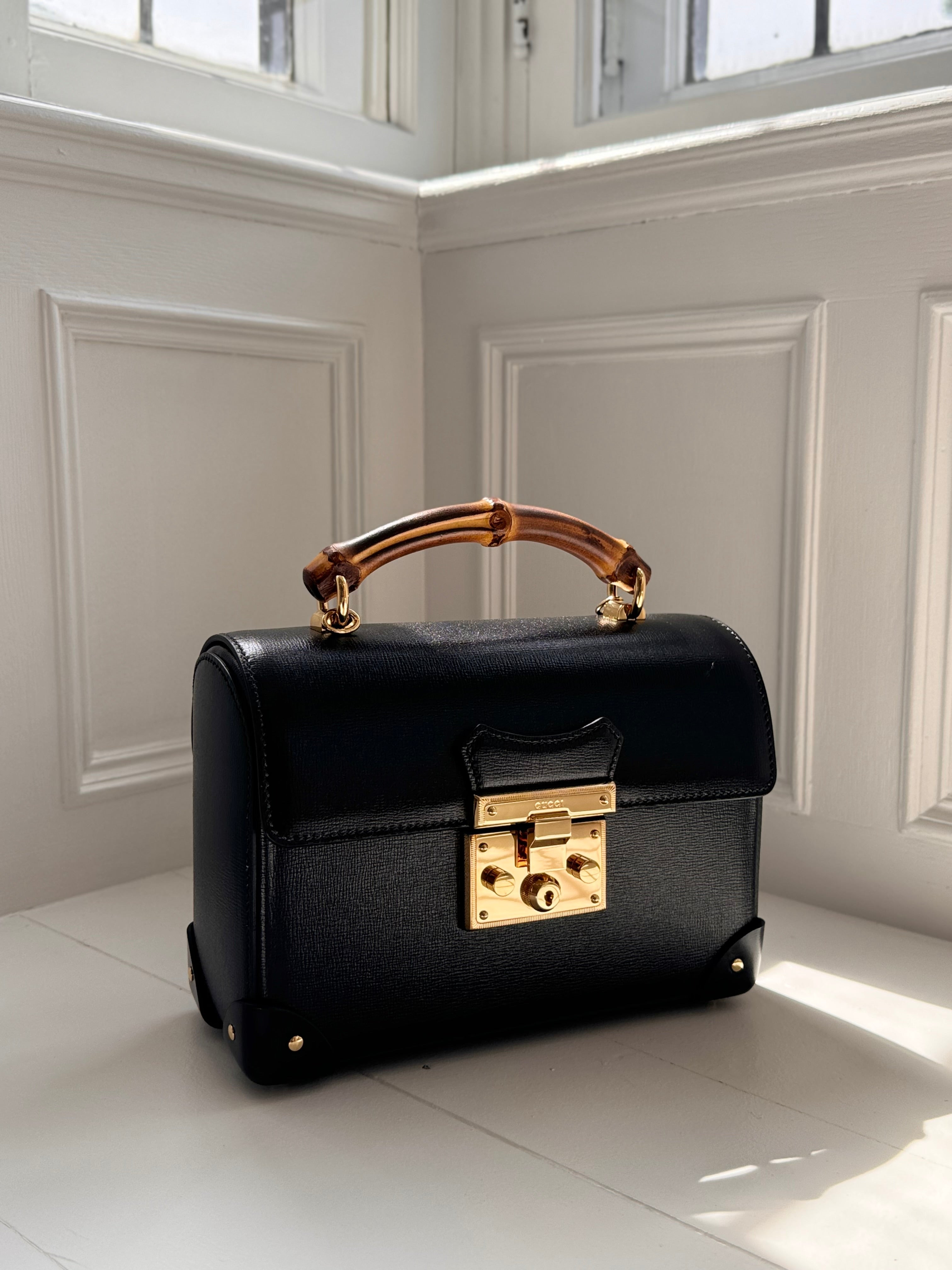 Padlock Small Bamboo Black Shoulder Bag - 7
