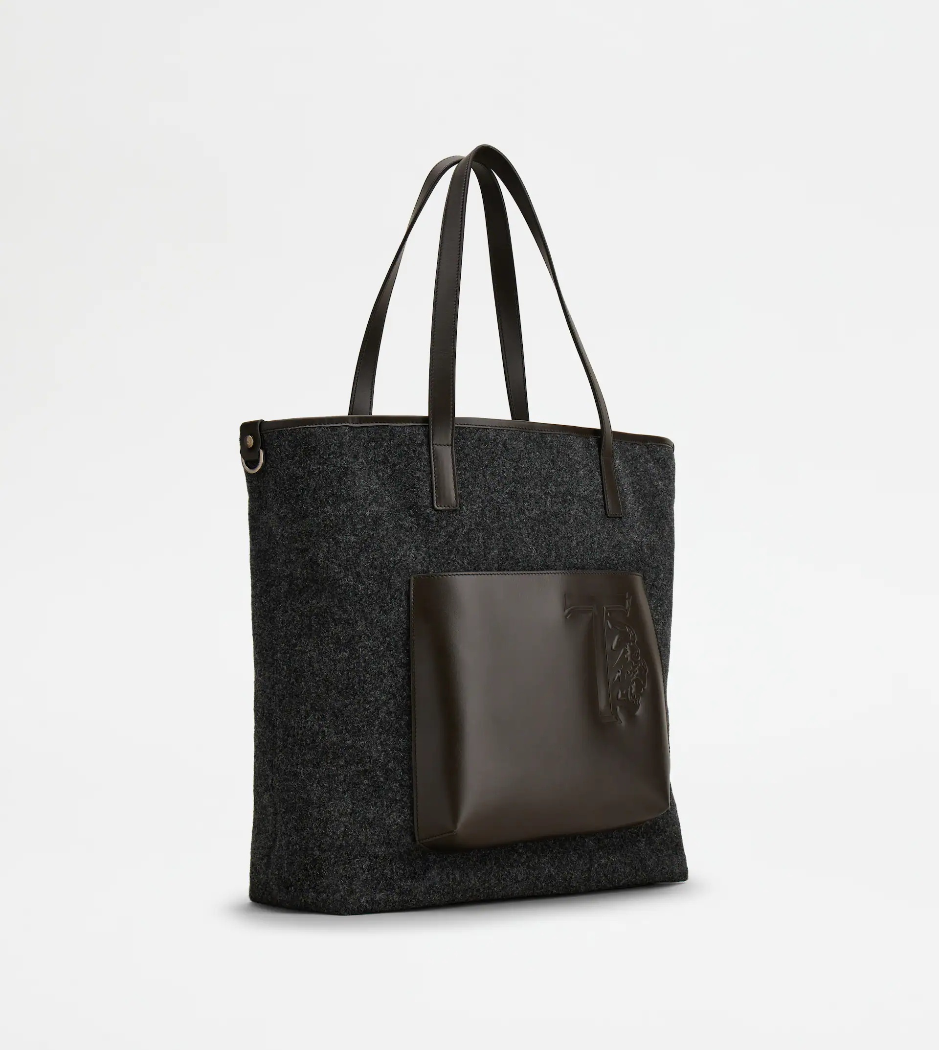 SHOPPING BAG IN FELT AND LEATHER MEDIUM - GREY, BROWN - 2