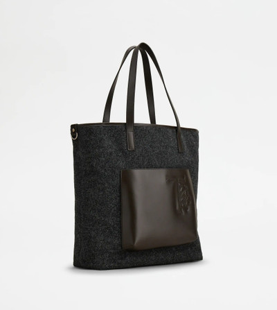 Tod's SHOPPING BAG IN FELT AND LEATHER MEDIUM - GREY, BROWN outlook