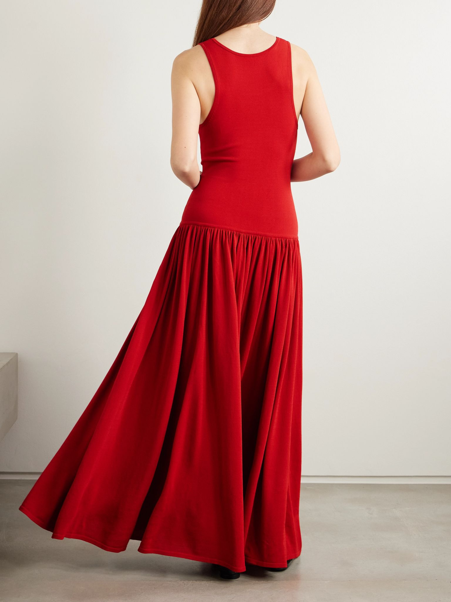 Jada gathered knitted maxi dress Red - 3