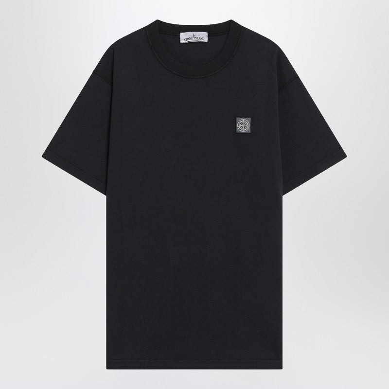 Stone Island Navy Blue Cotton T-Shirt With Logo Patch Men - 1