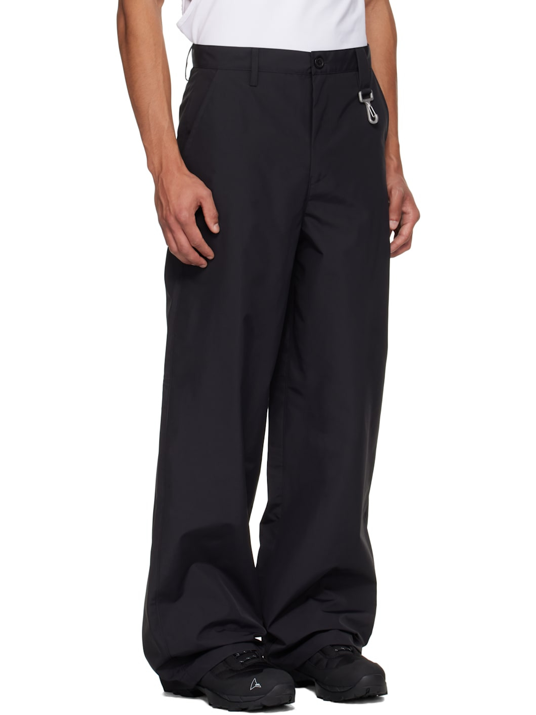 Black Laminated Nylon Straight Leg Trousers - 2