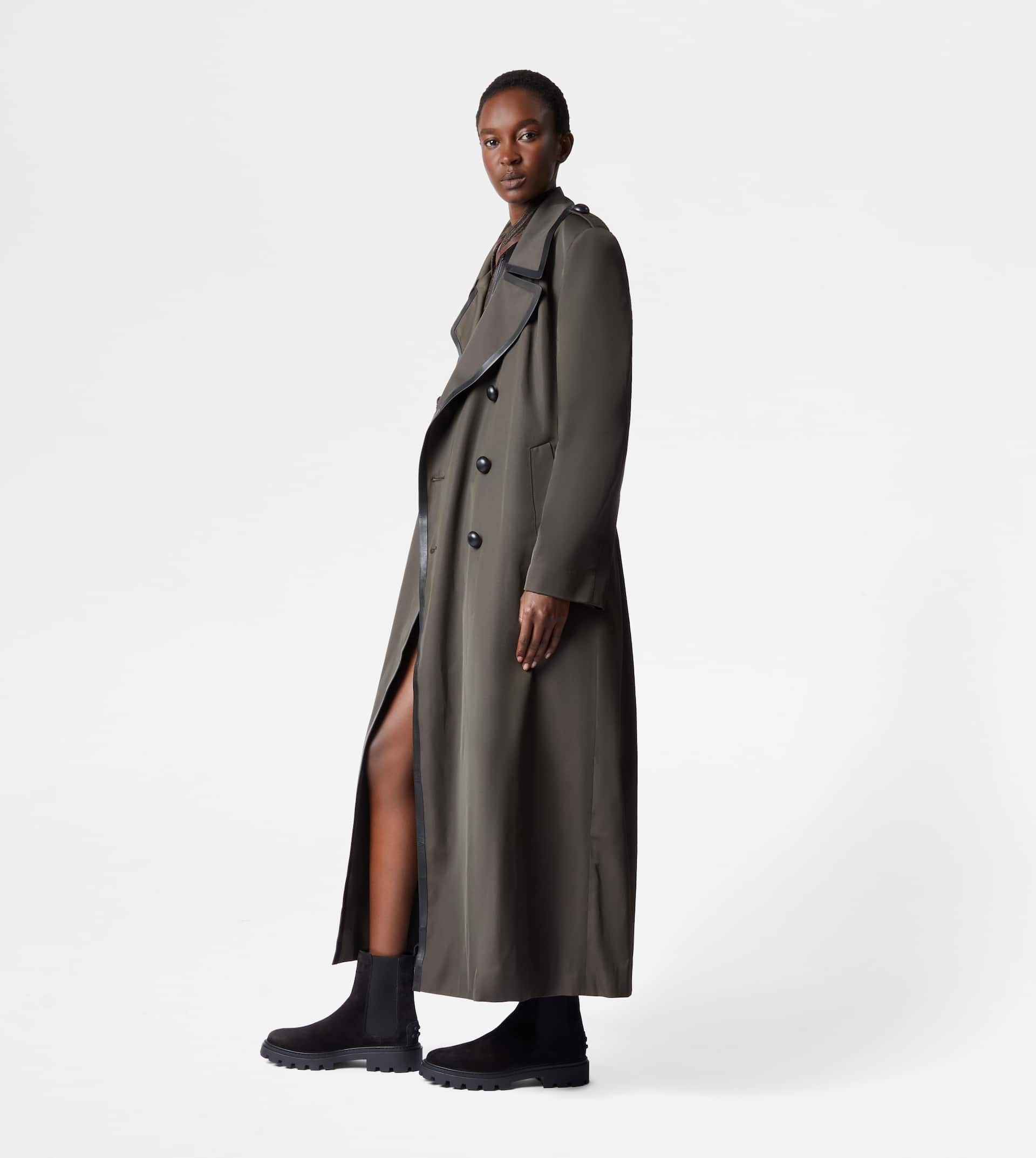 TRENCH COAT WITH LEATHER INSERTS - GREEN - 4