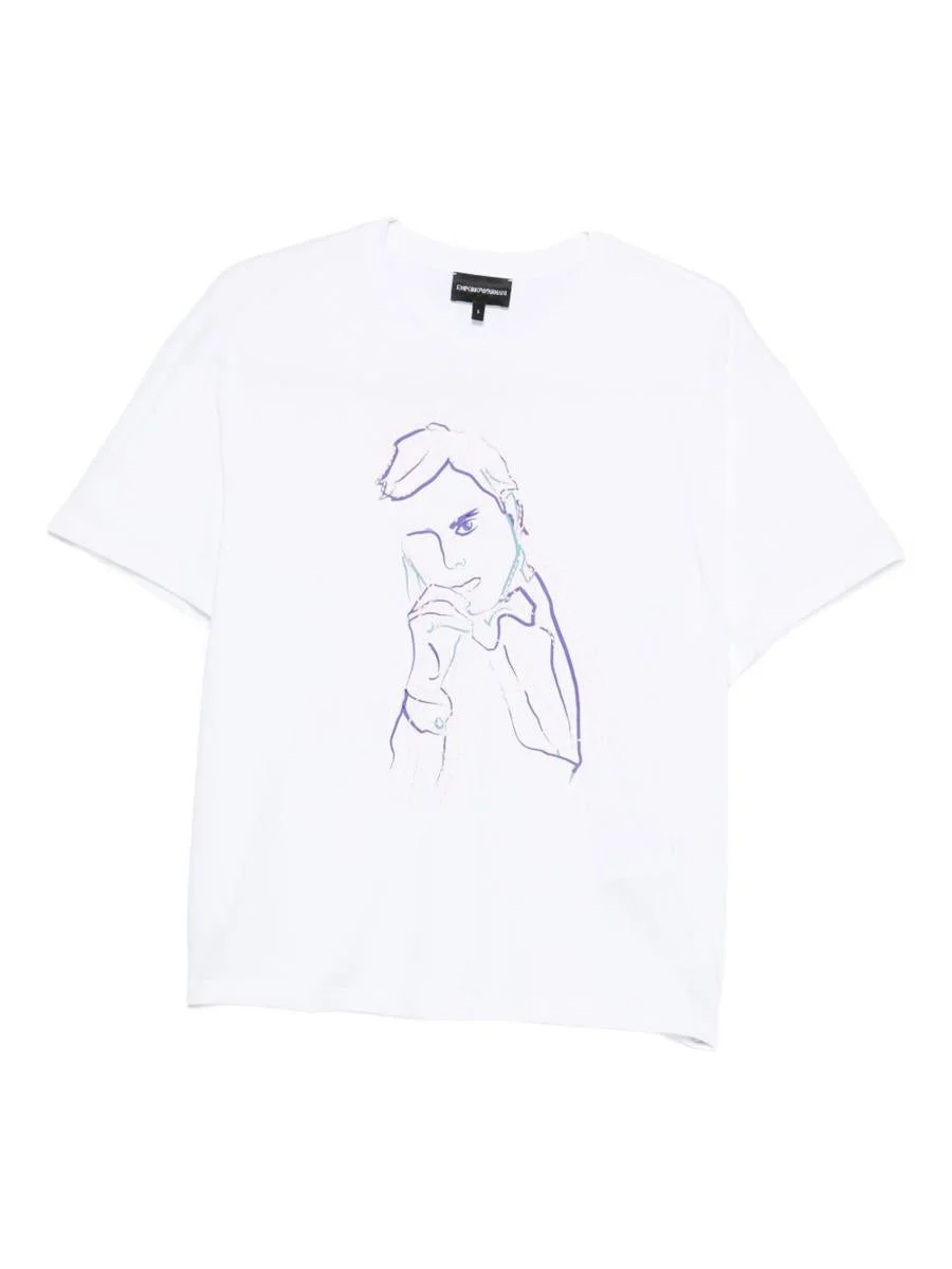 Emporio Armani Cotton T-Shirt With Giorgio Armani Print - 1