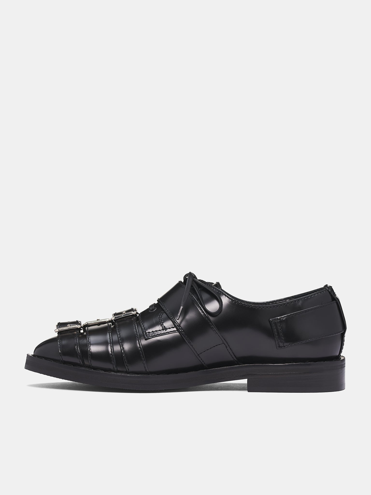 Black Leather Multi Buckle Brogue - 3