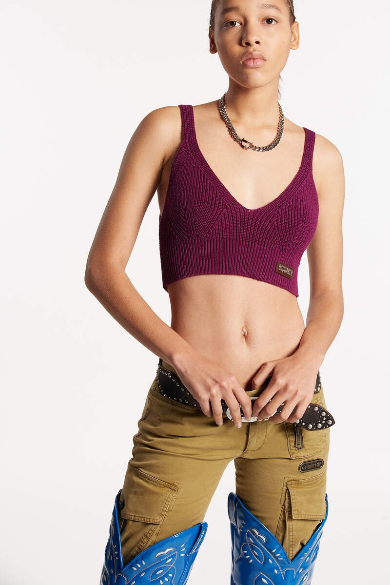 CROPPED TOP HALF CARDIGAN STITCH KNIT 3