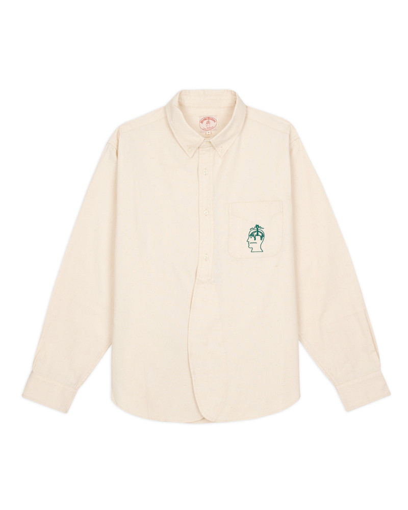 Brooks Brothers California Half Placket Oxford Button Up - Natural 1