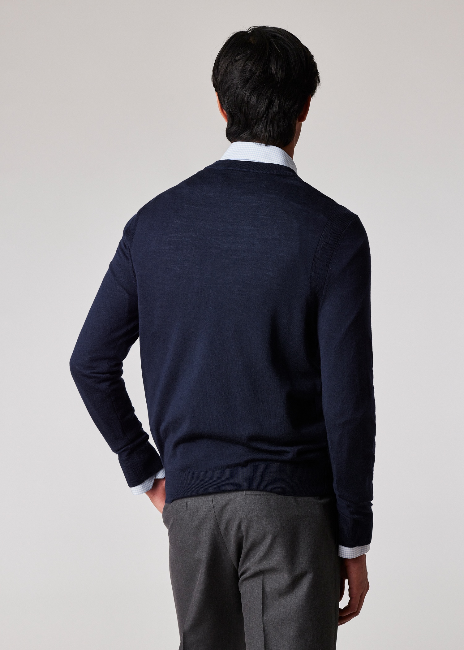 Navy Merino V-Neck Sweater - 3