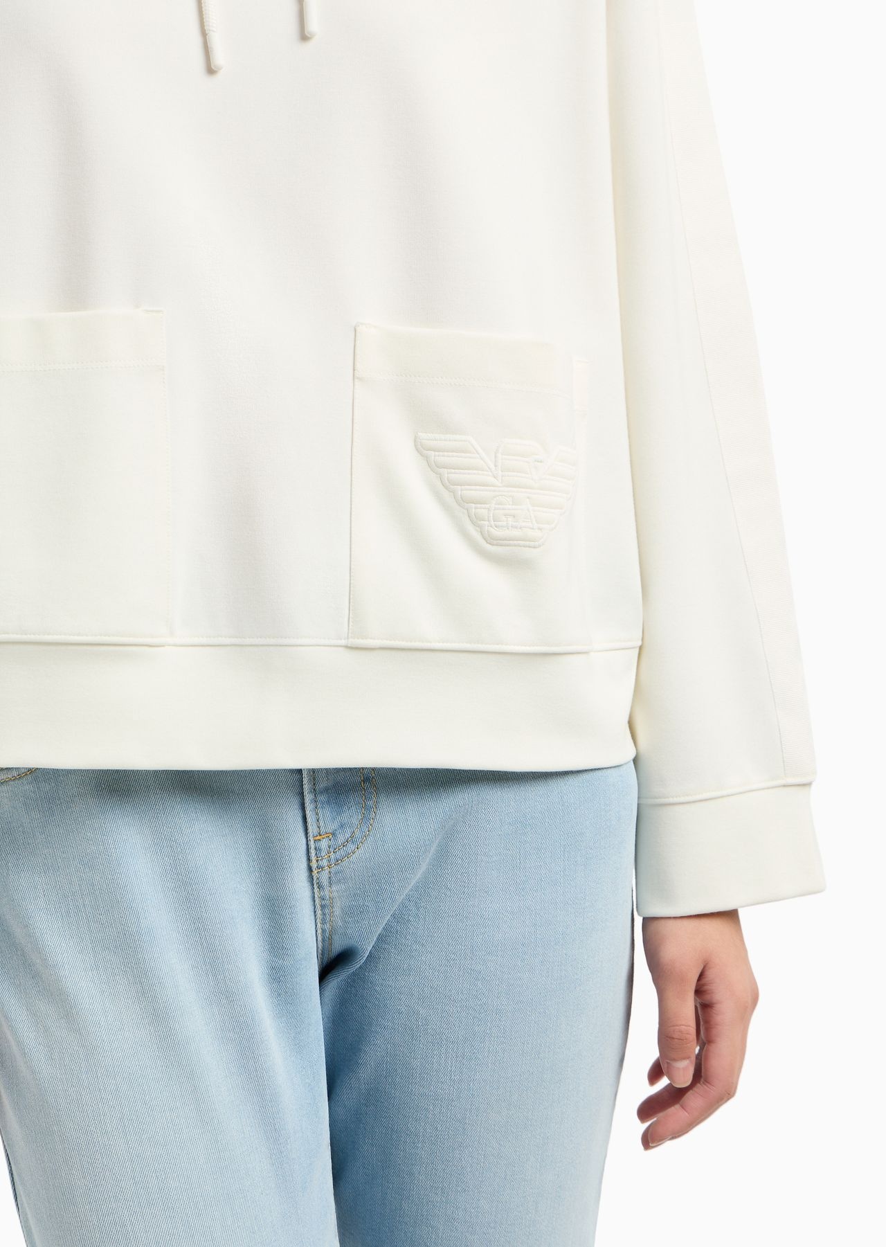 Hooded sweatshirt in Milano-stitch fabric with logo tape - 9