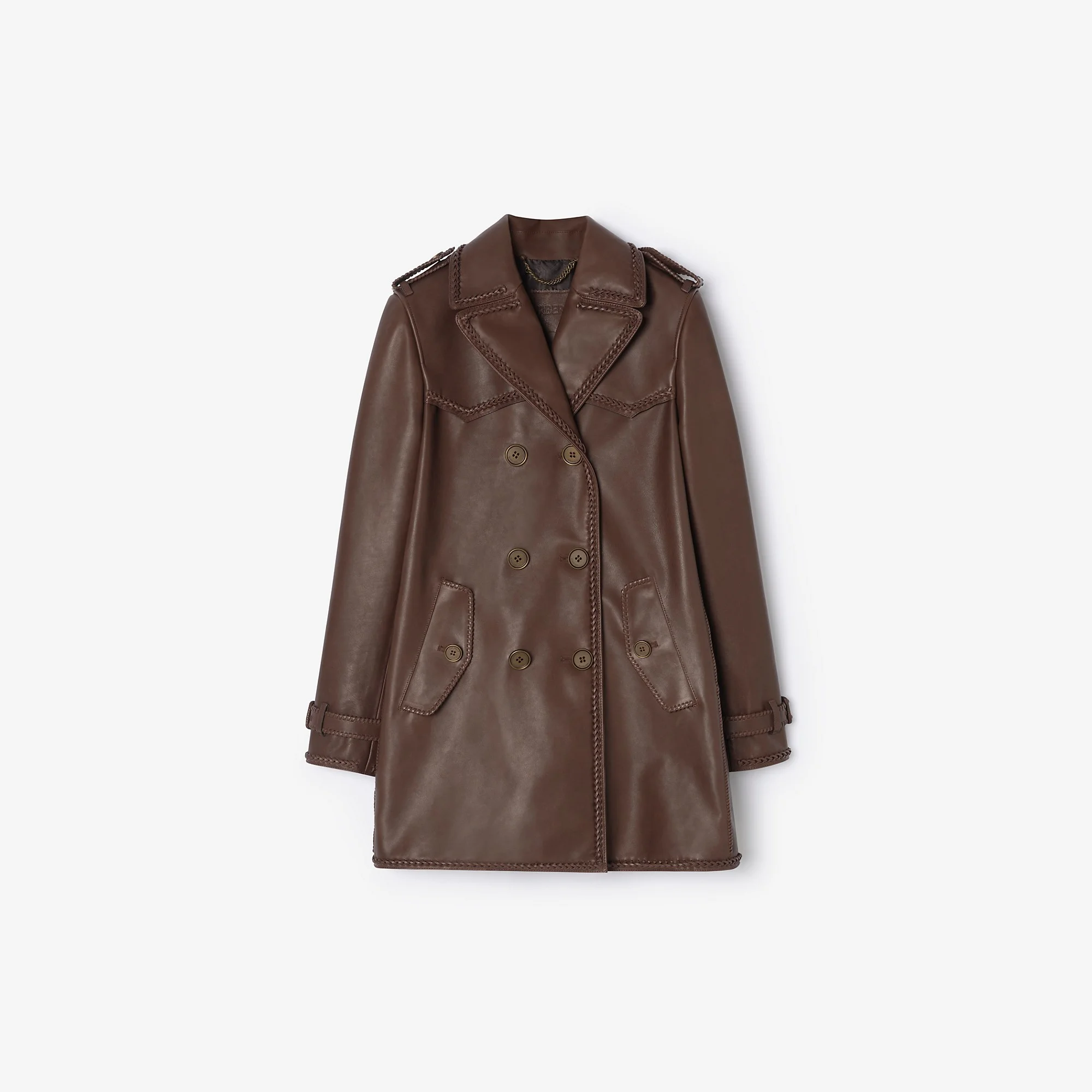 Short Fringed Leather Trench Coat - 1