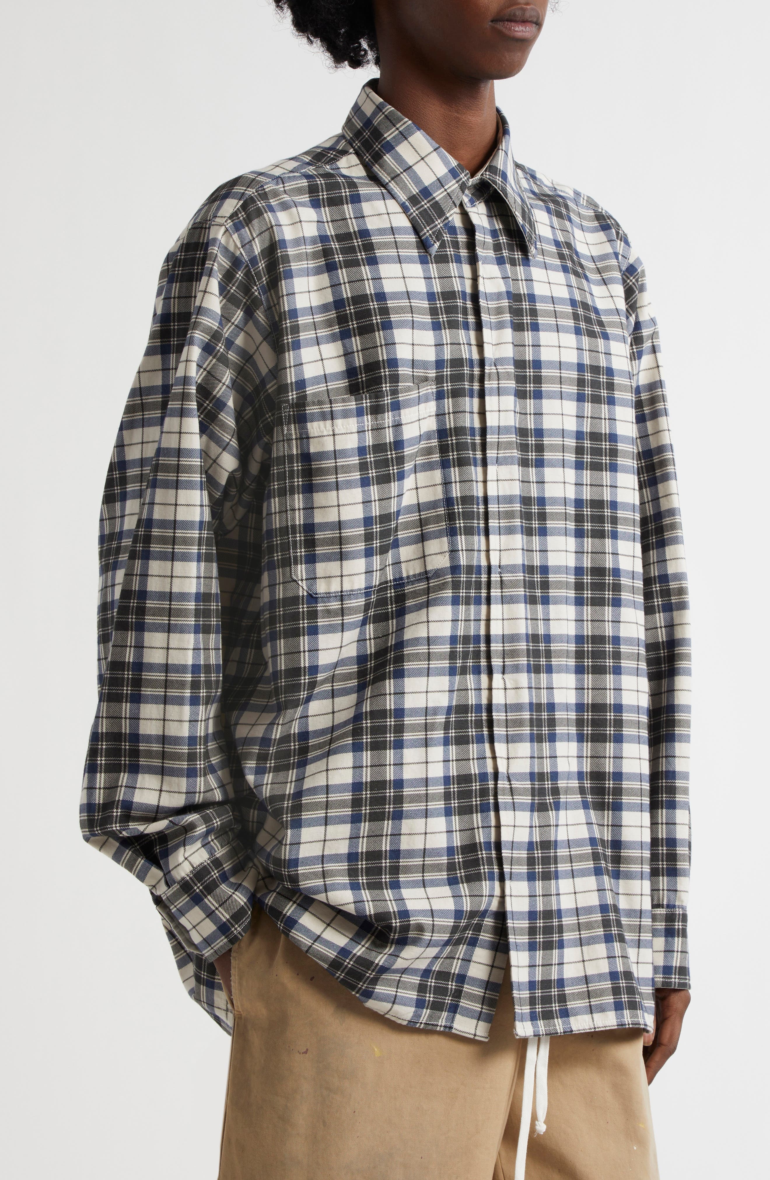 MM6 Maison Margiela Reversible Plaid Button-Up Shirt in Black/White at Nordstrom - 3