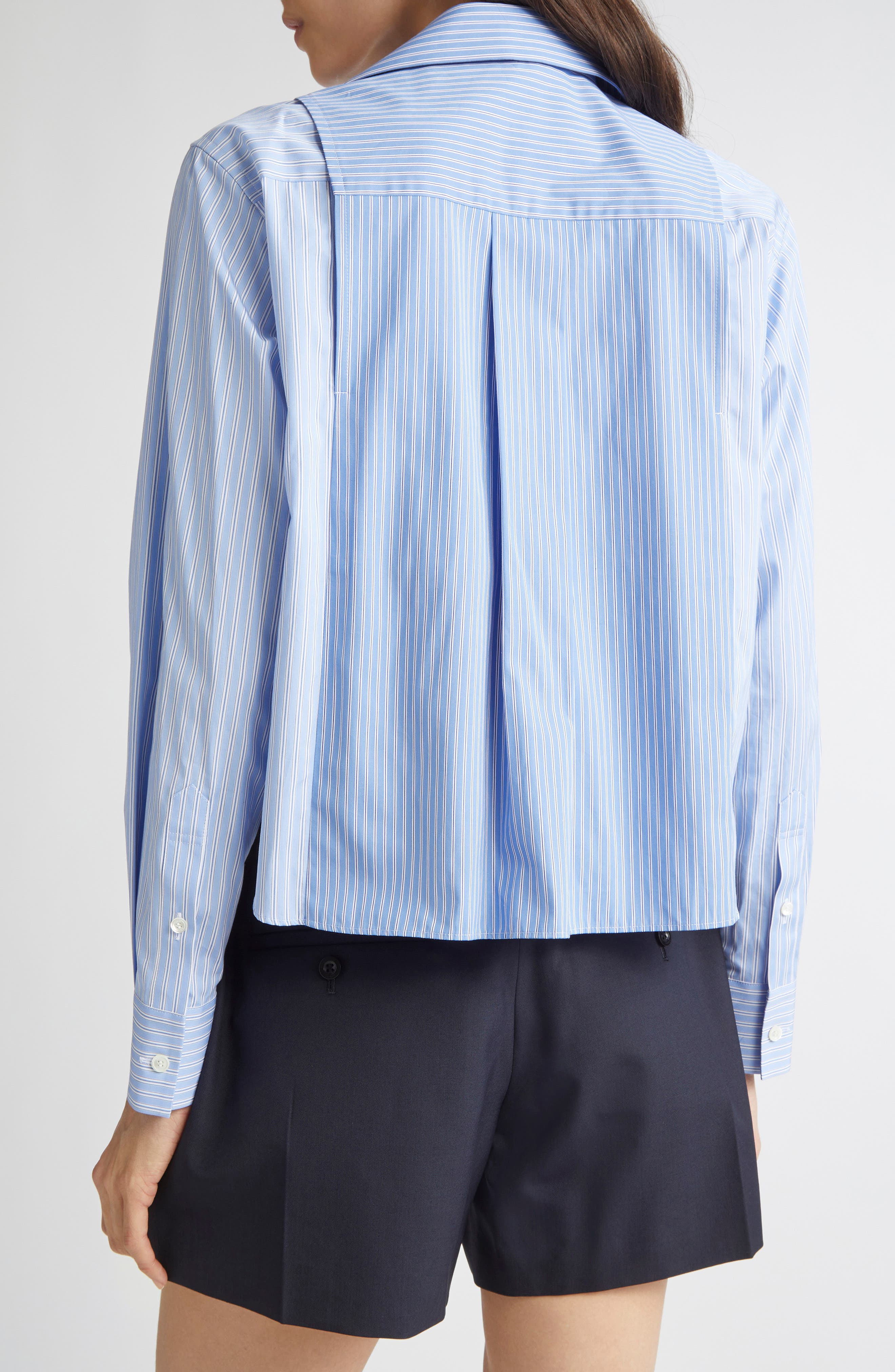 Sacai Stripe Overlay Poplin Button-Up Shirt in Stripe Mix at Nordstrom - 3