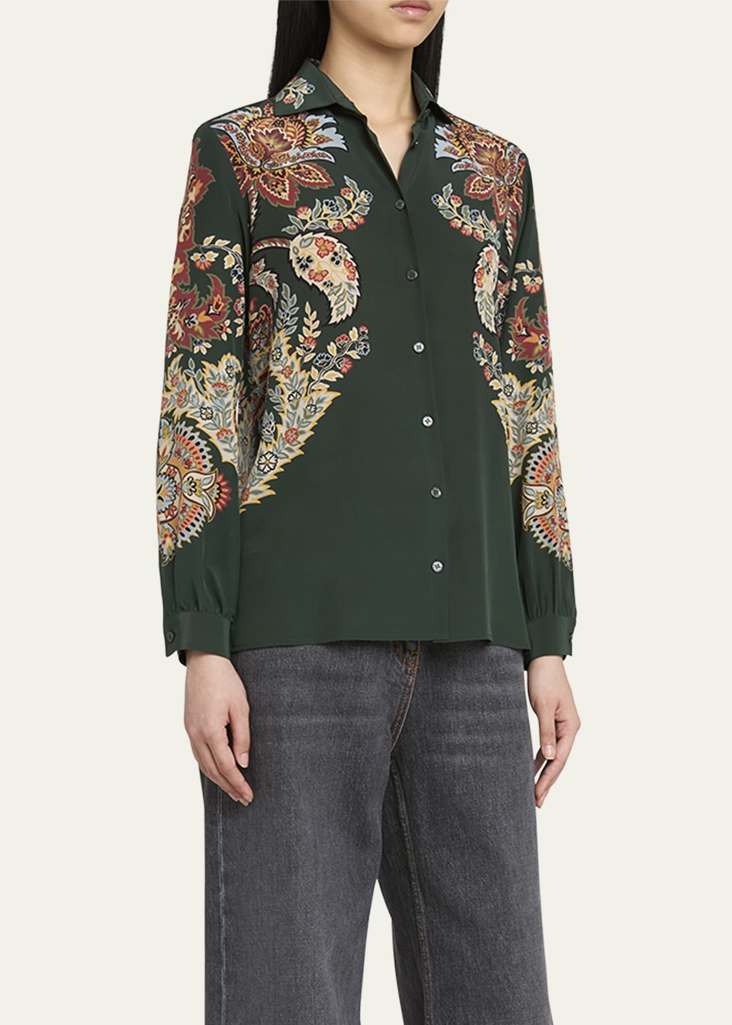 Paisley Print Button Down Silk Shirt - 4