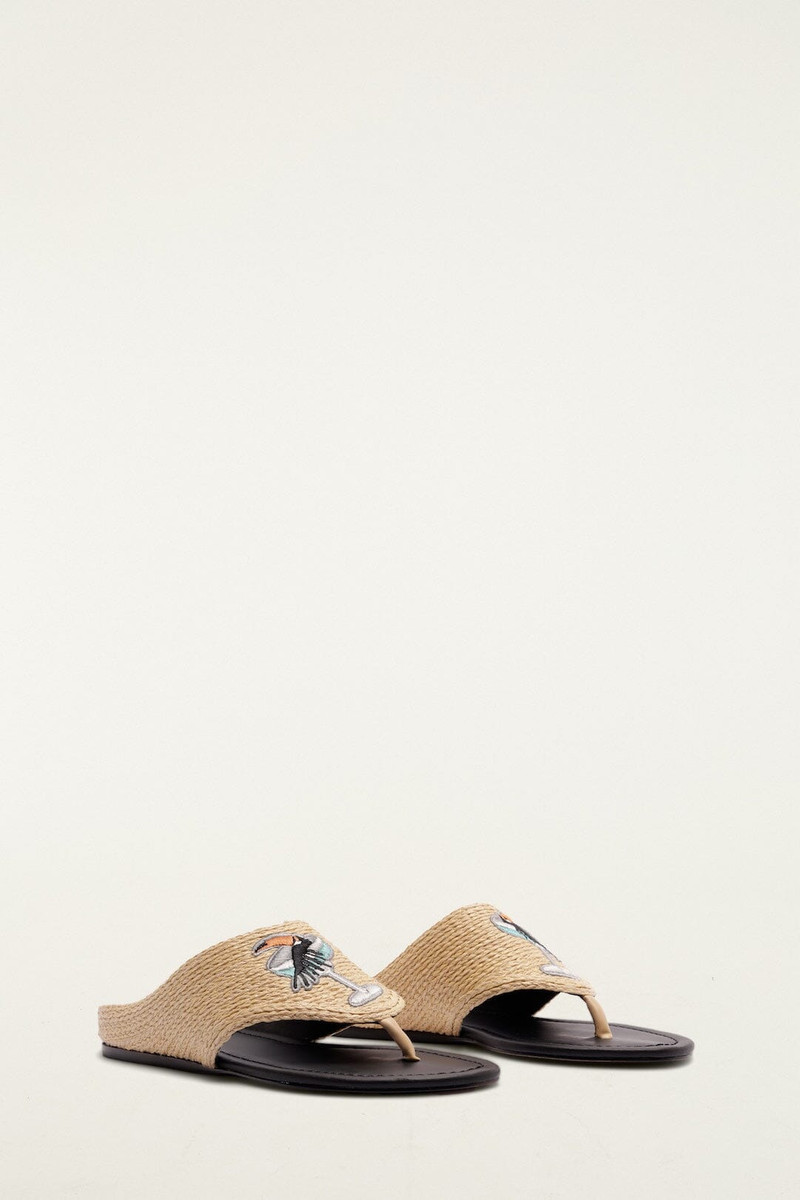 FARM RIO Raffia Embroidered Icons Flat Sandal outlook