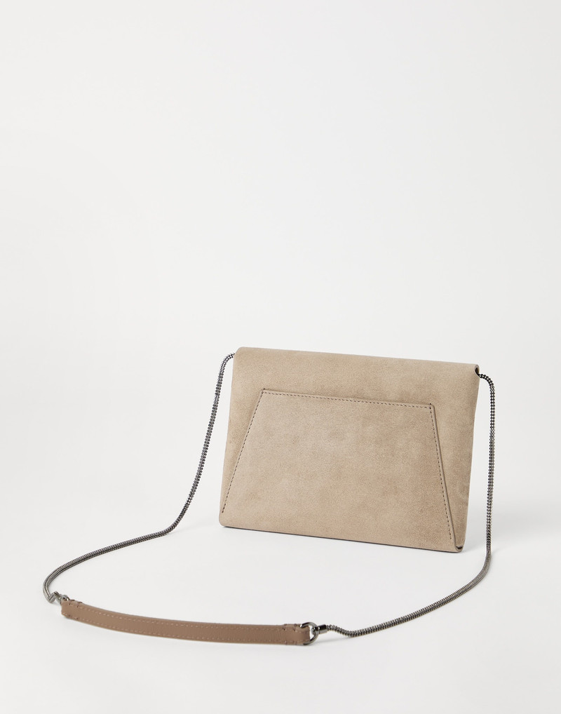 Brunello Cucinelli BC Duo pochette in suede with precious chain outlook