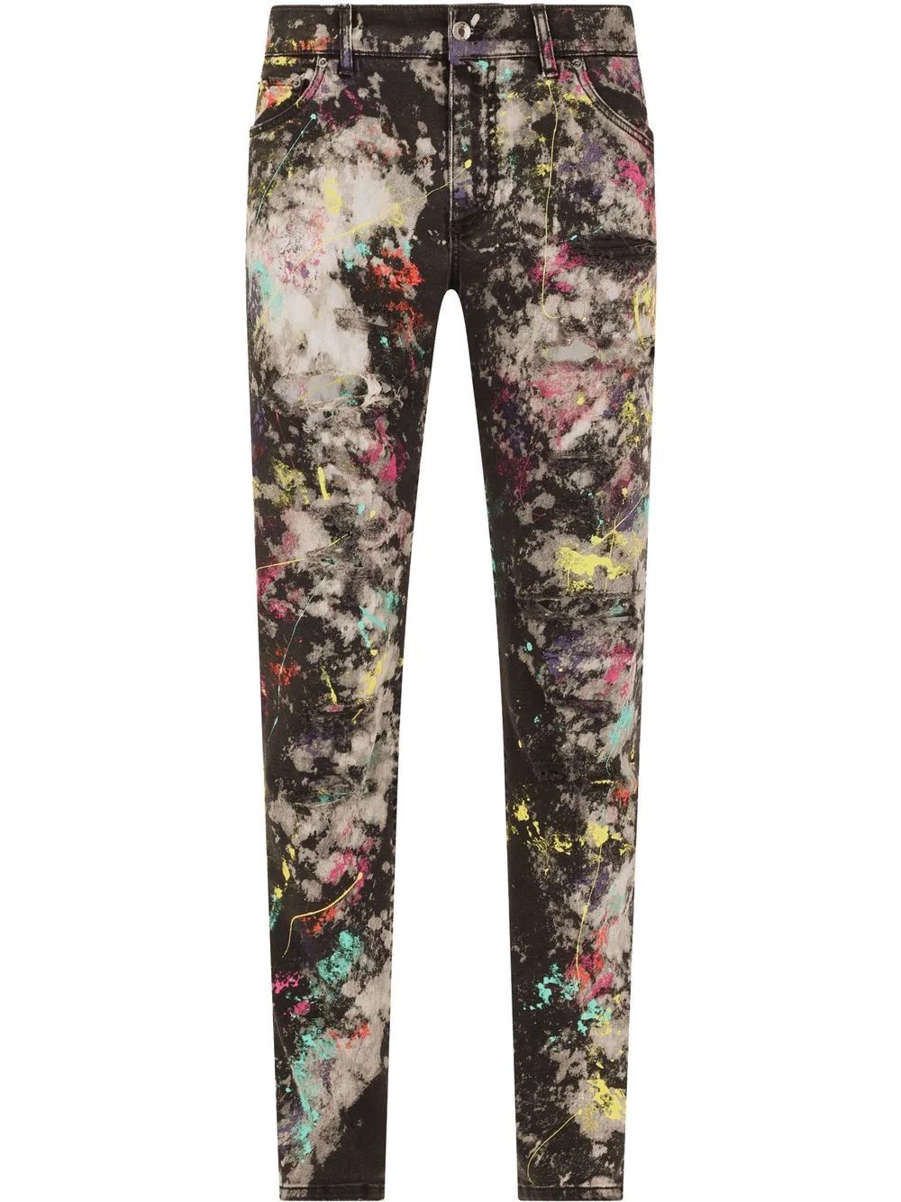 paint-print slim fit jeans - 1