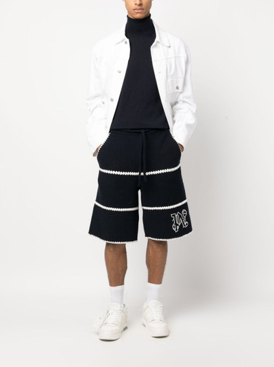 Palm Angels monogram-embroidered wool-blend shorts outlook