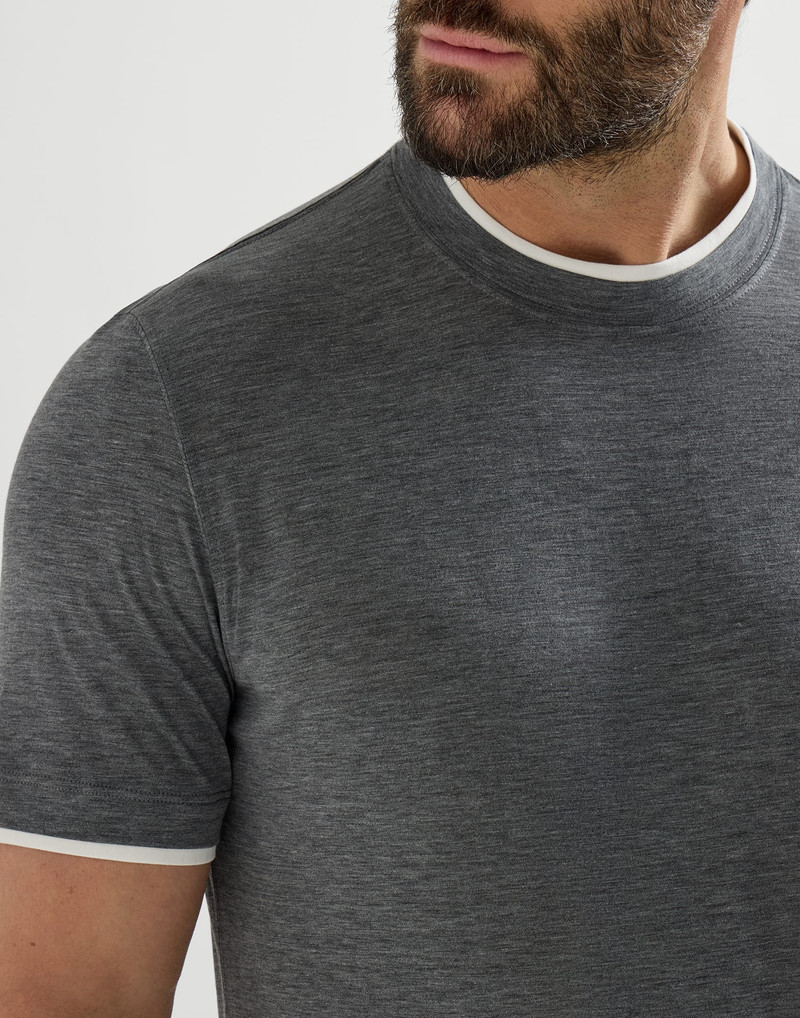 Silk and cotton jersey crew neck T-shirt with faux-layering 4