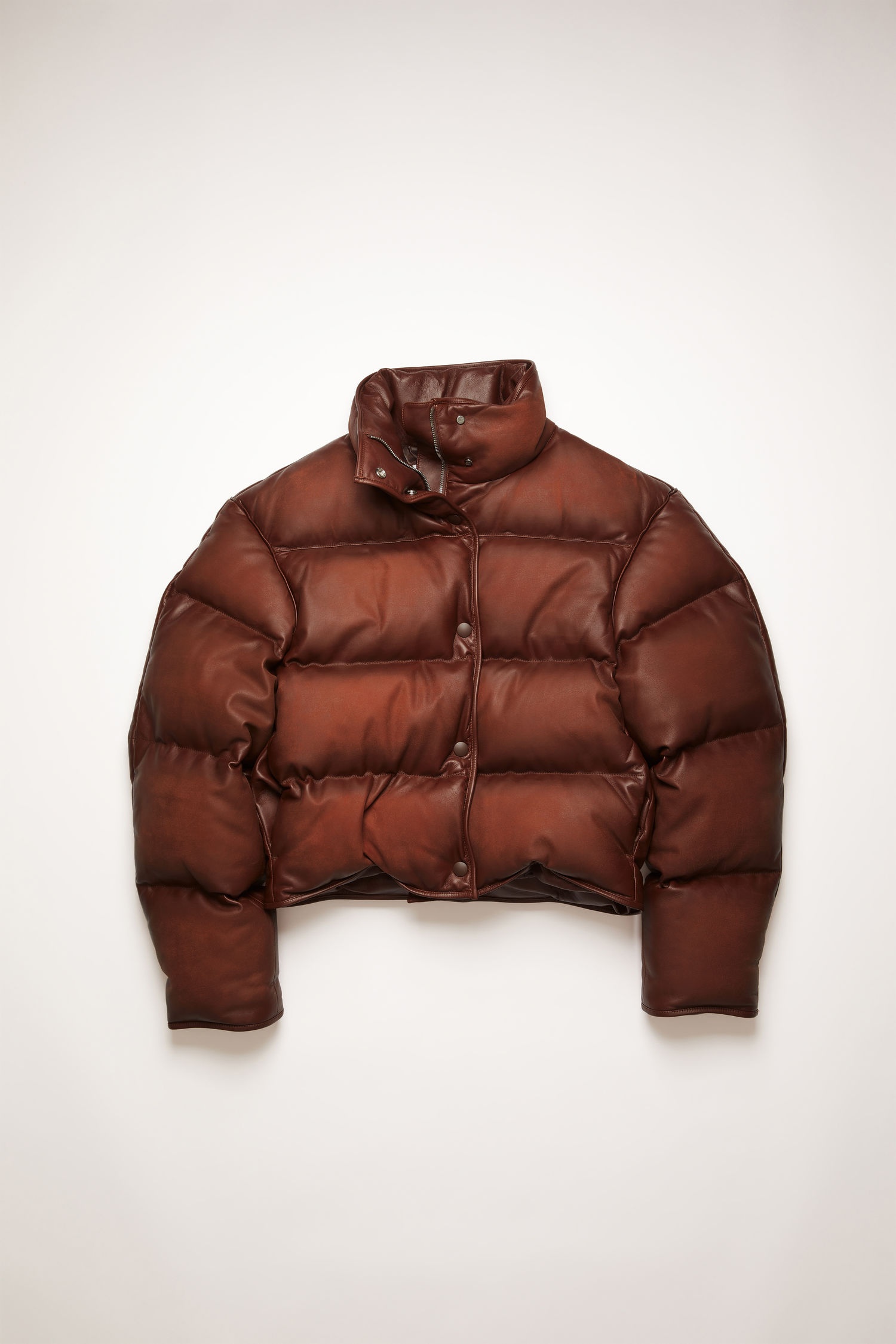 Leather puffer jacket rusty brown - 1