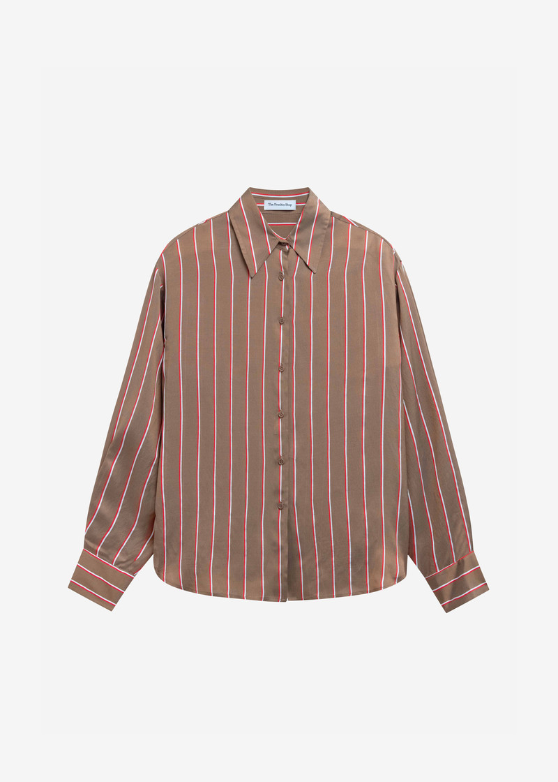 Peri Fluid Shirt - Brown Multi Stripe 1
