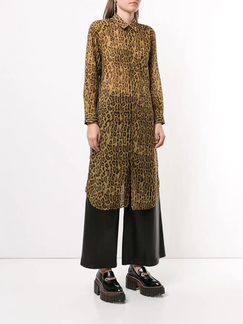 semi-sheer leopard print shirt dress - 3