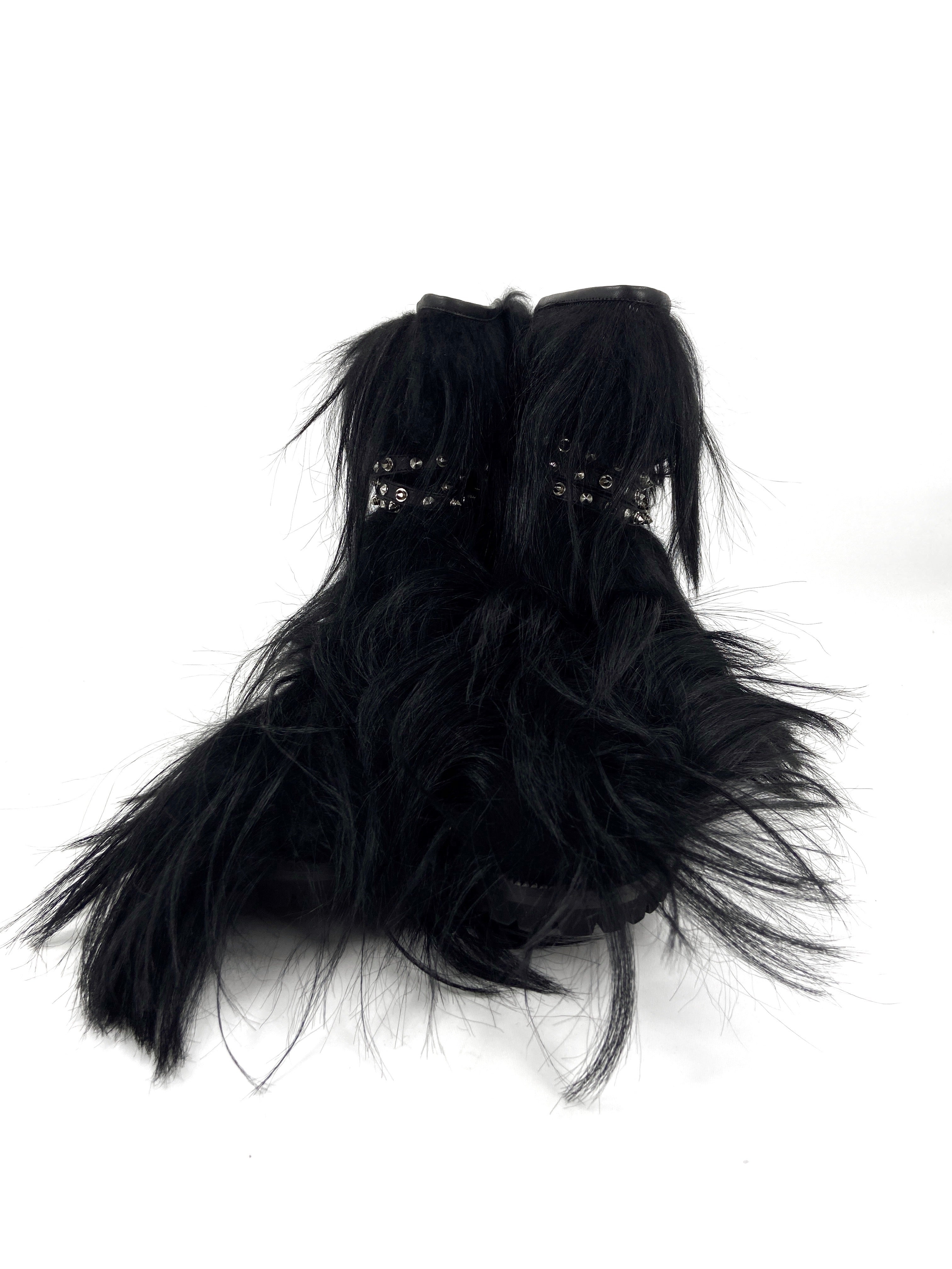 BWNT Saint Laurent Patti Studded Goat Hair Shearling Leather Ankle Boots 36 - 5