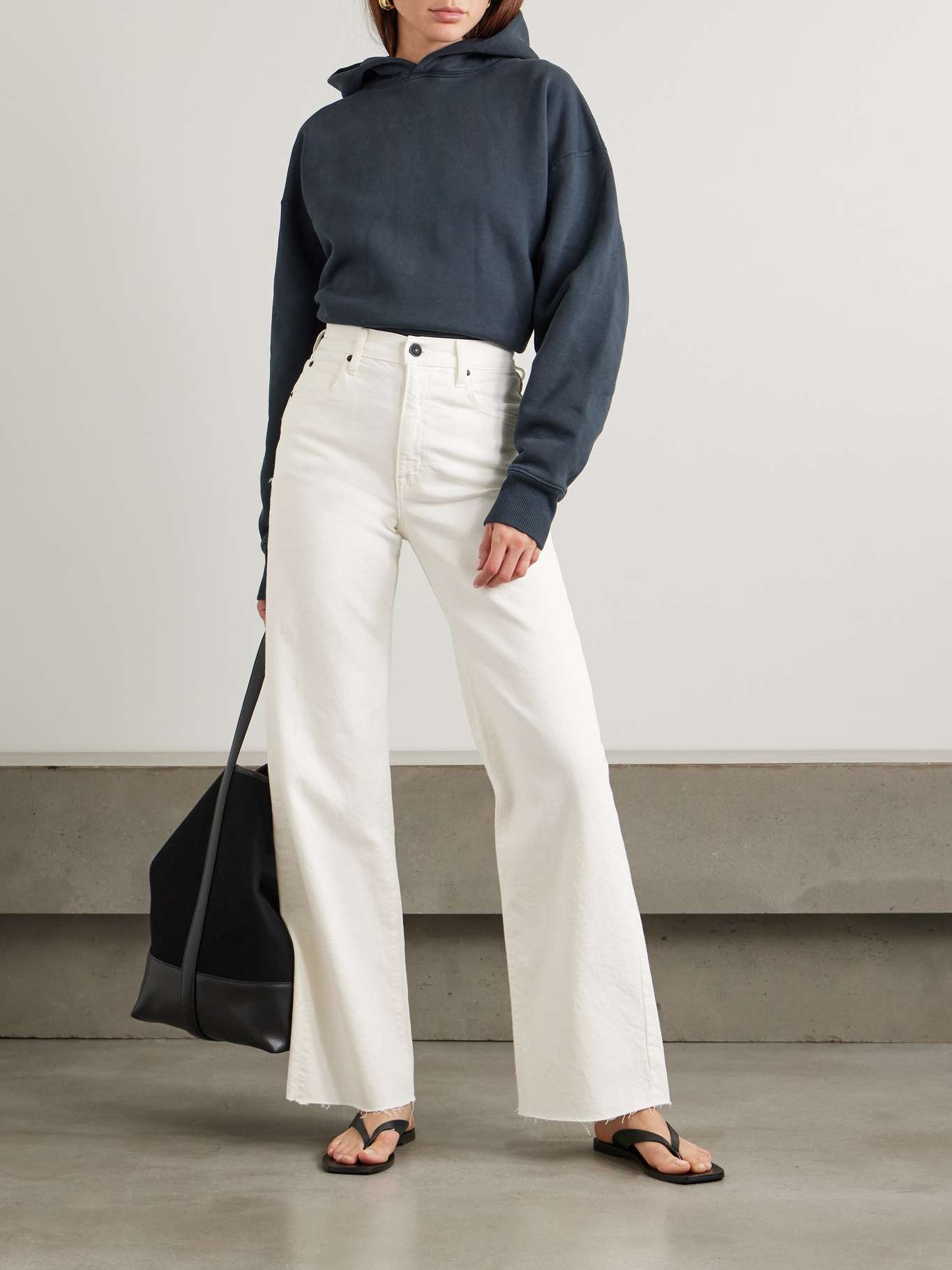 Grace frayed high-rise wide-leg jeans White - 2