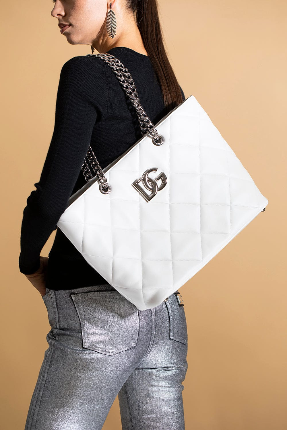 Quilted Tote With Chain Straps - 2