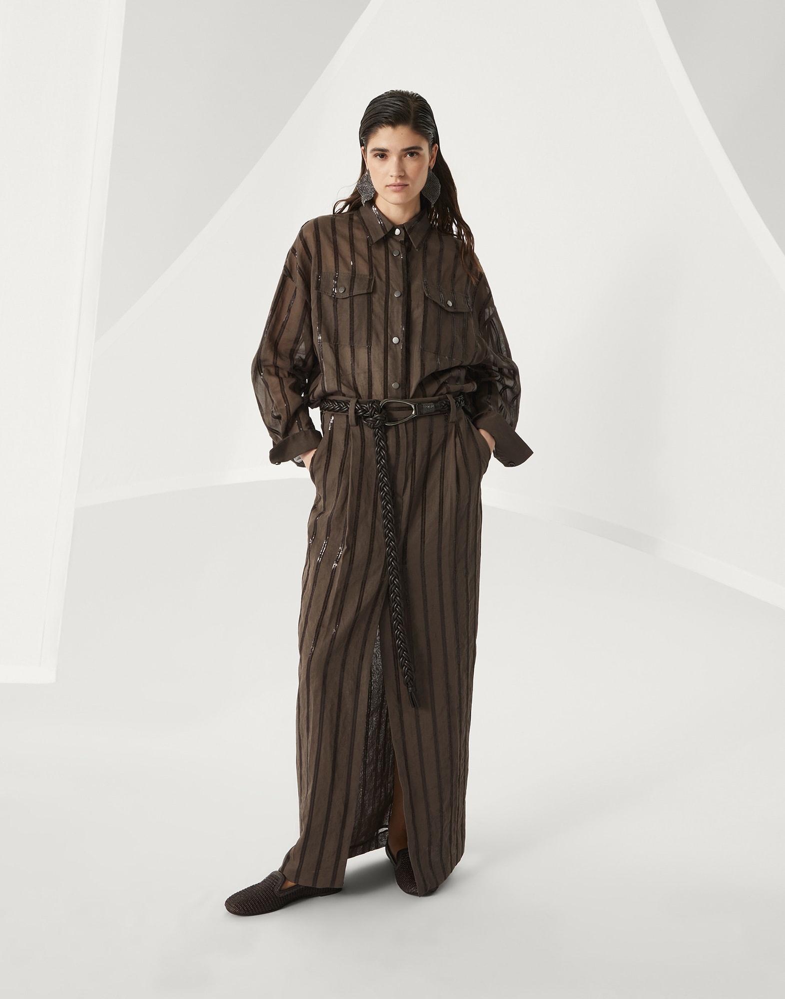 Cotton organza outerwear jacket with dazzling stripe embroidery - 5