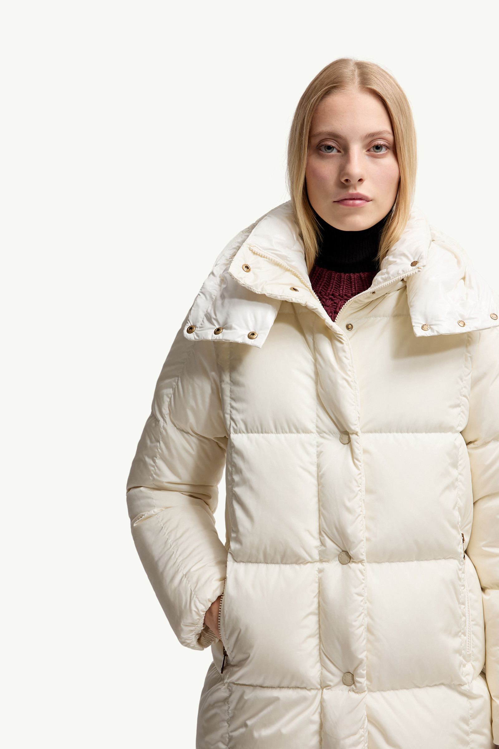 Litte Square-Quilted Hooded Long Down Jacket - 7